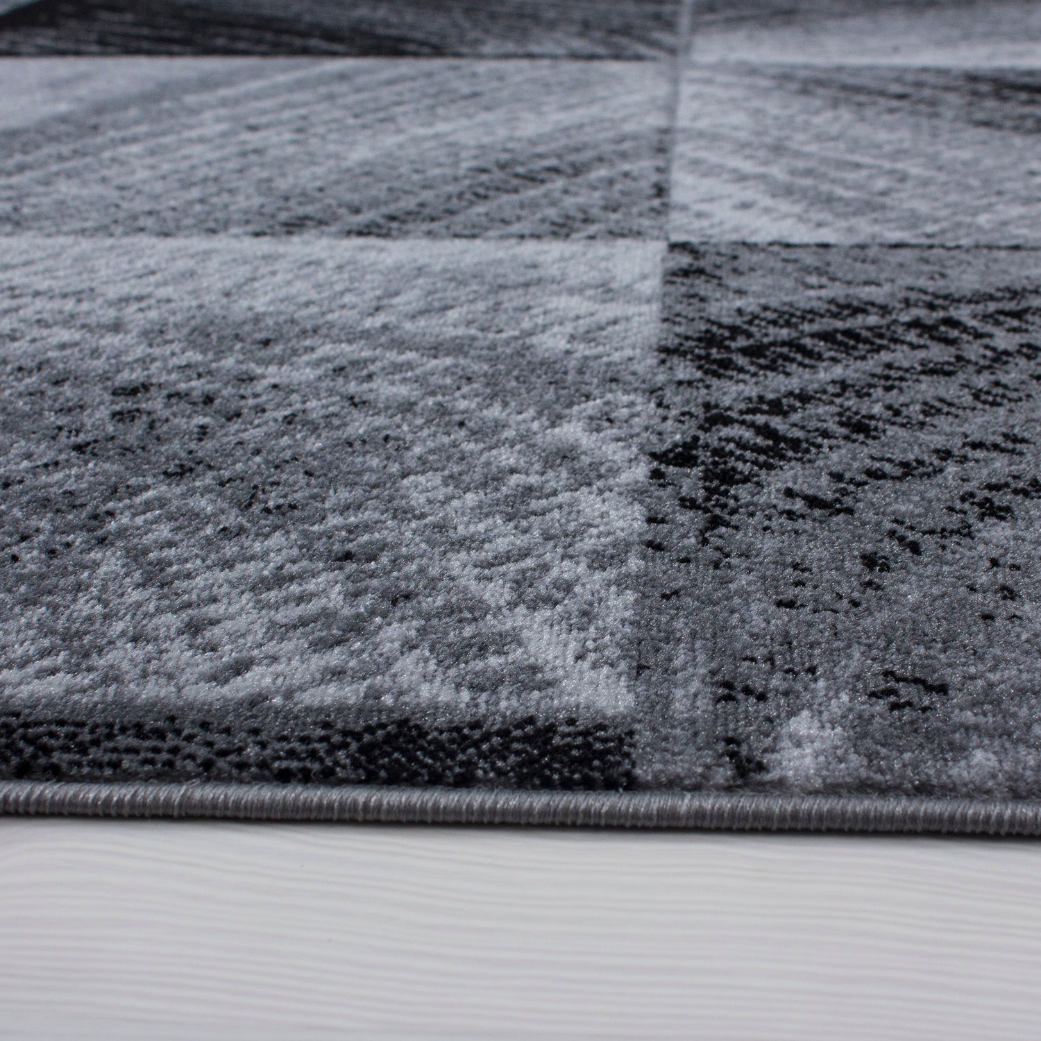 Tapis moderne à poils courts pour salon, motif à carreaux abstrait, noir, facile d'entretien