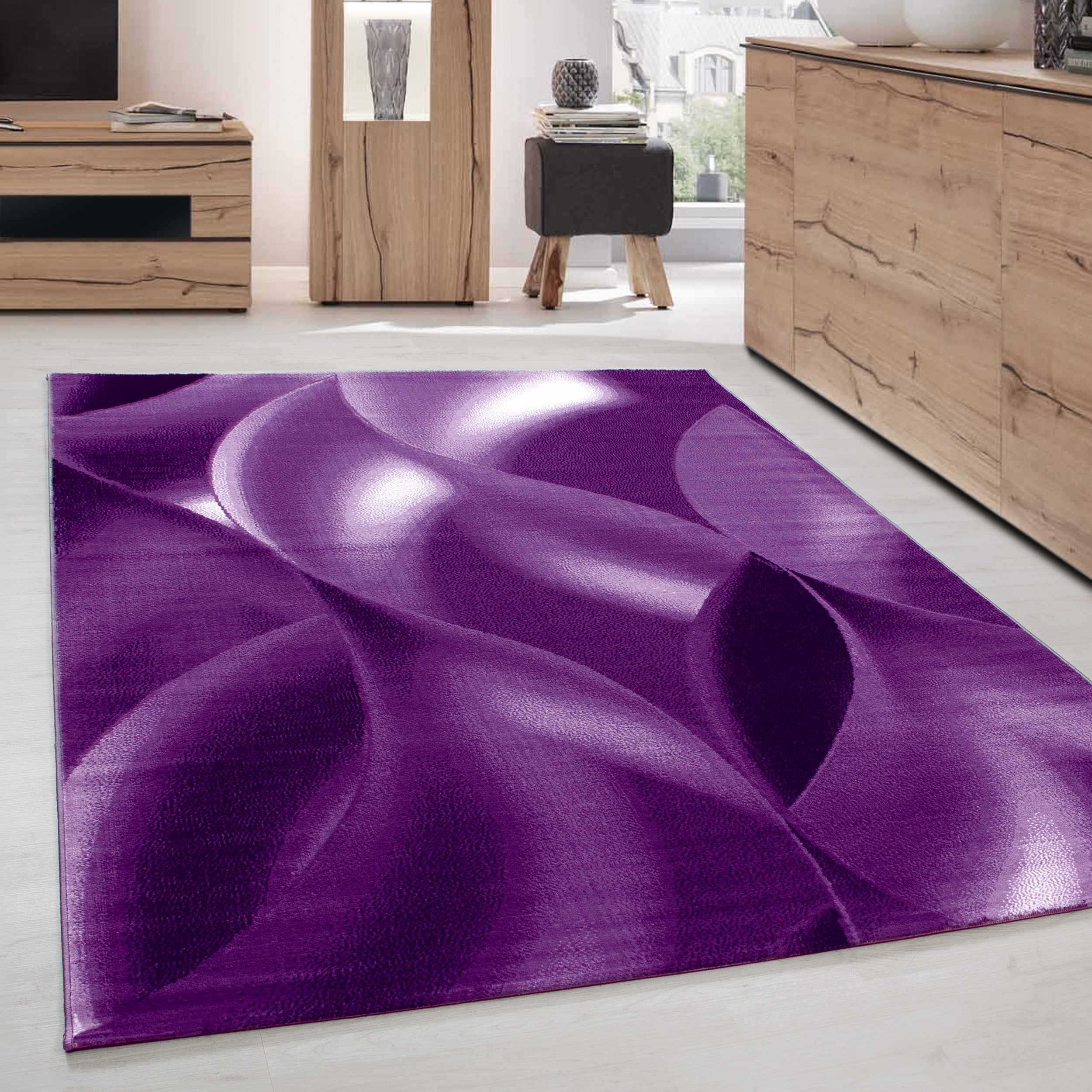 Tapis moderne à poils courts pour le salon, motif vagues abstrait, facile d'entretien.