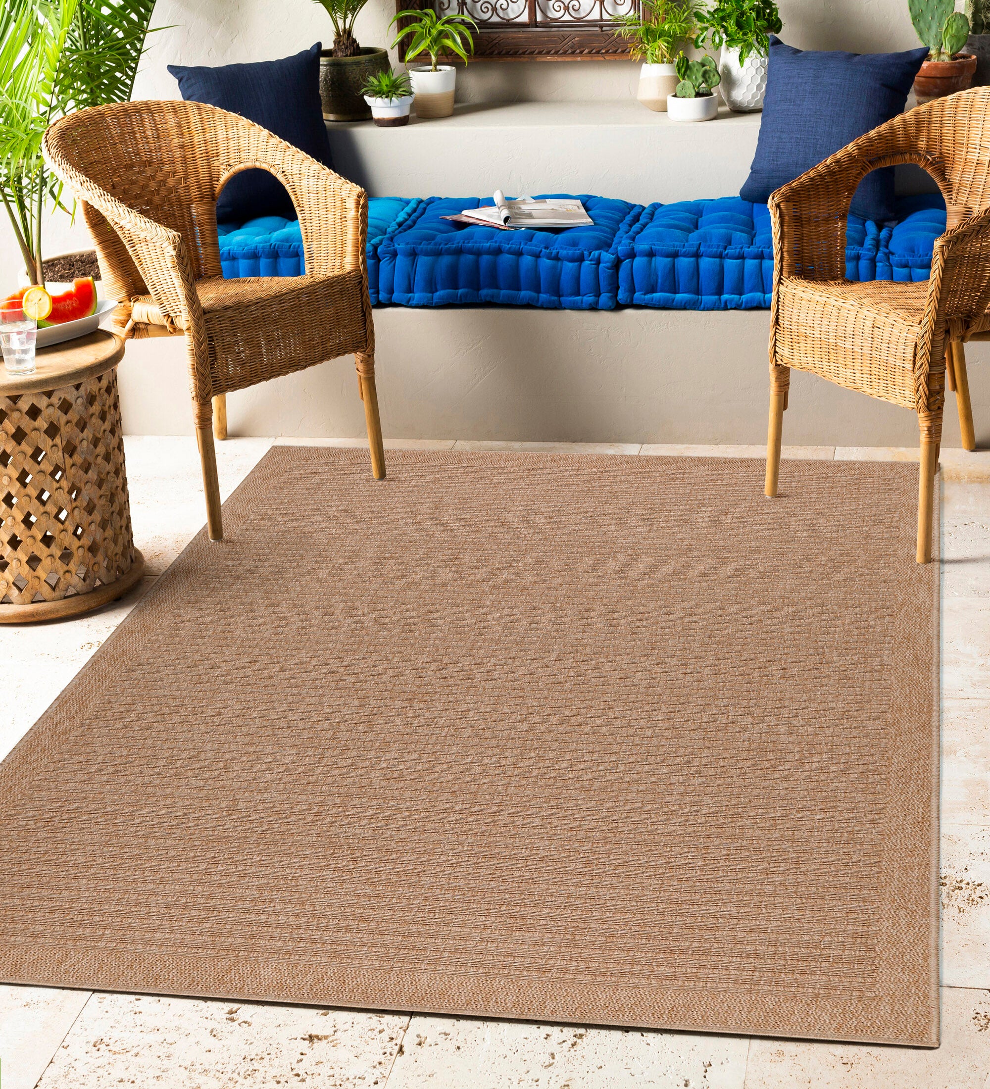 Indoor & Outdoor Rug Weatherproof Vintage Design Natural Look Kitchen Balcony Patio