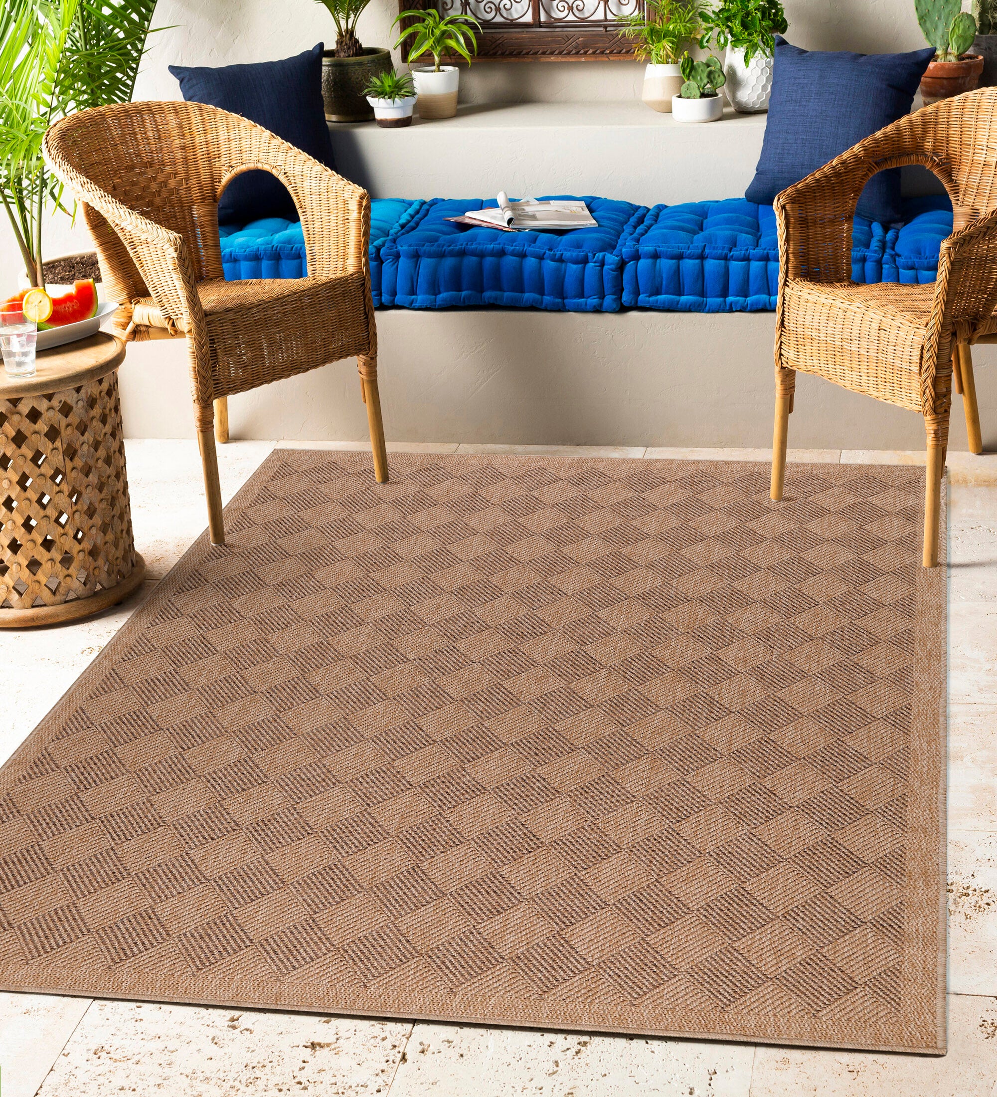 Indoor & Outdoor Rug Weatherproof Vintage Design Natural Look Kitchen Balcony Patio