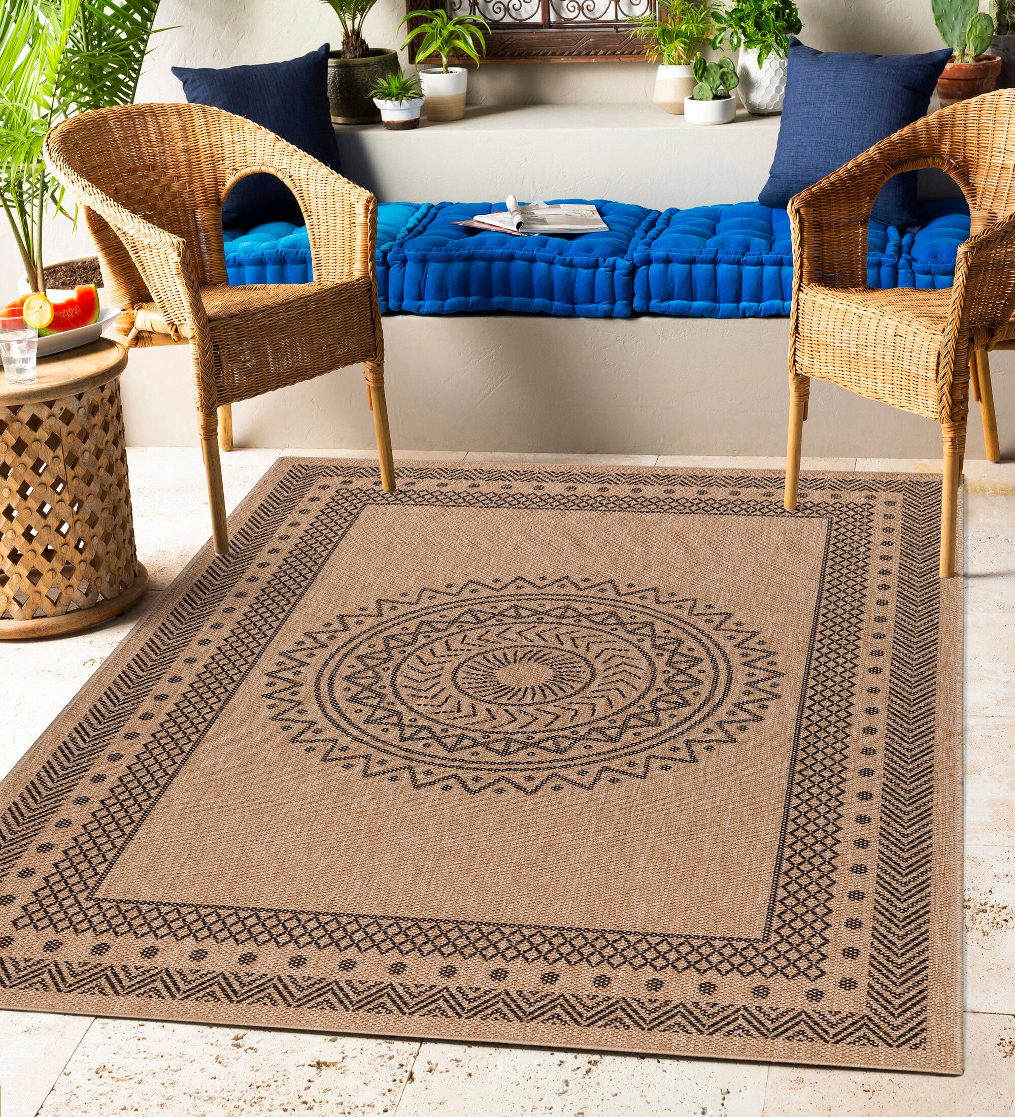 Indoor & Outdoor Rug Weatherproof Vintage Design Natural Look Kitchen Balcony Patio