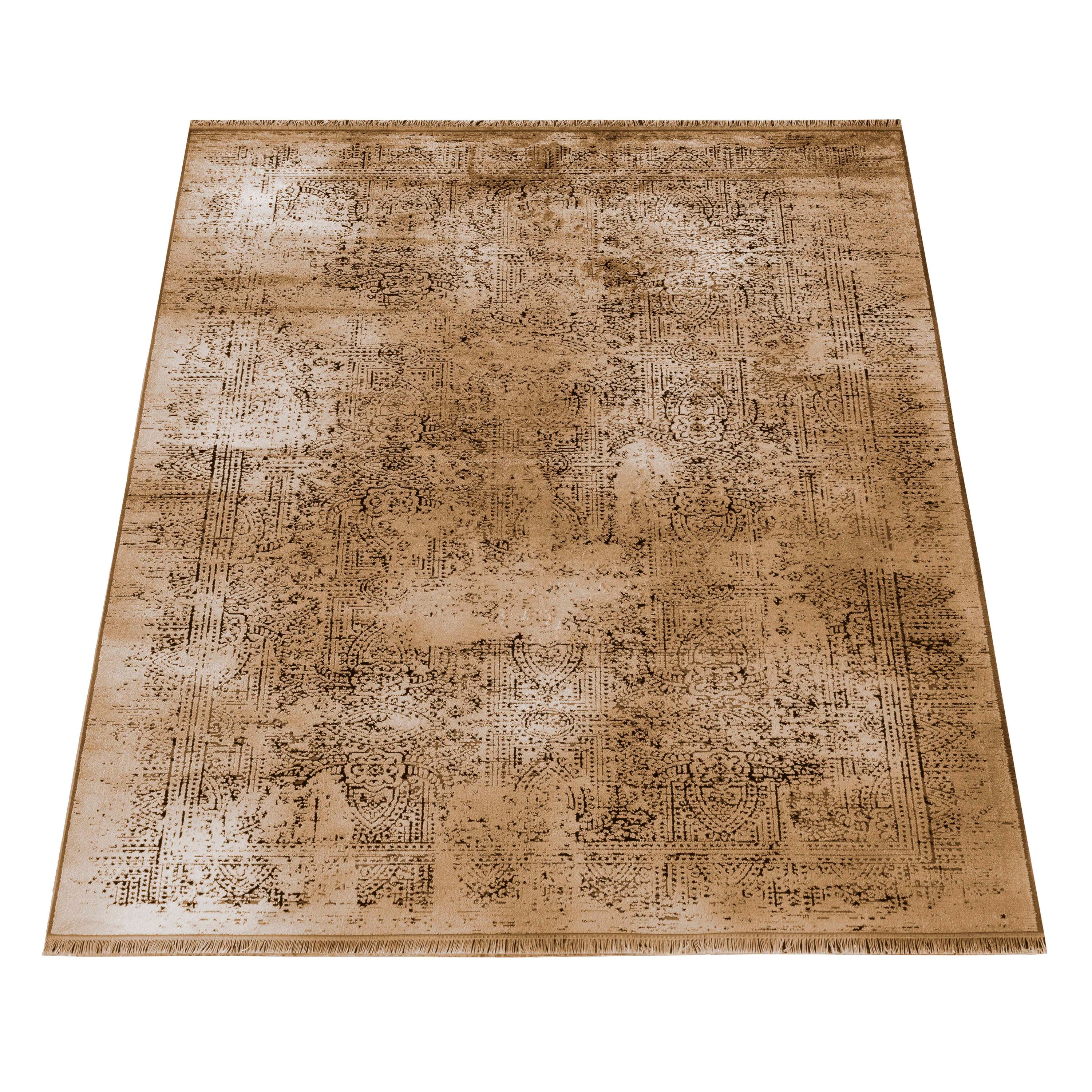 Tapis fin à poils courts, design vintage, aspect viscose, doux, pour salon