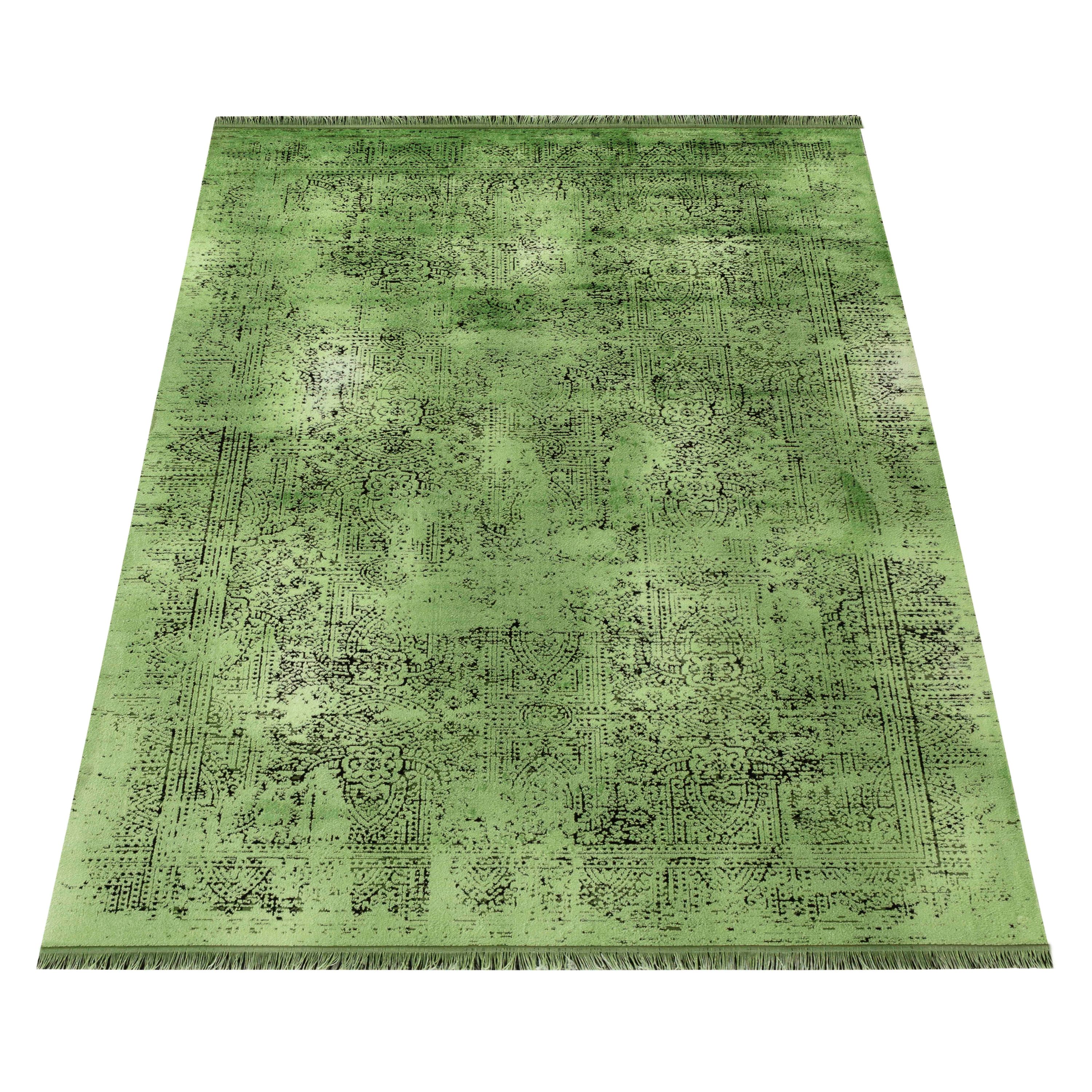 Tapis fin à poils courts, design vintage, aspect viscose, doux, pour salon