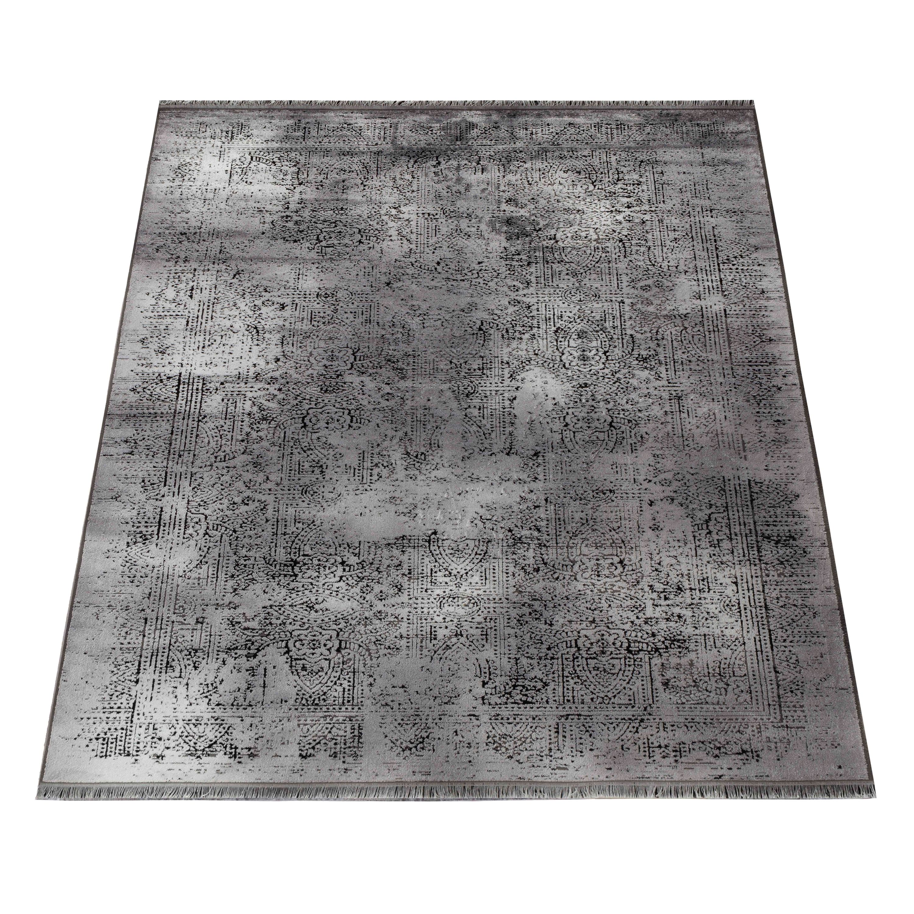 Tapis fin à poils courts, design vintage, aspect viscose, doux, pour salon