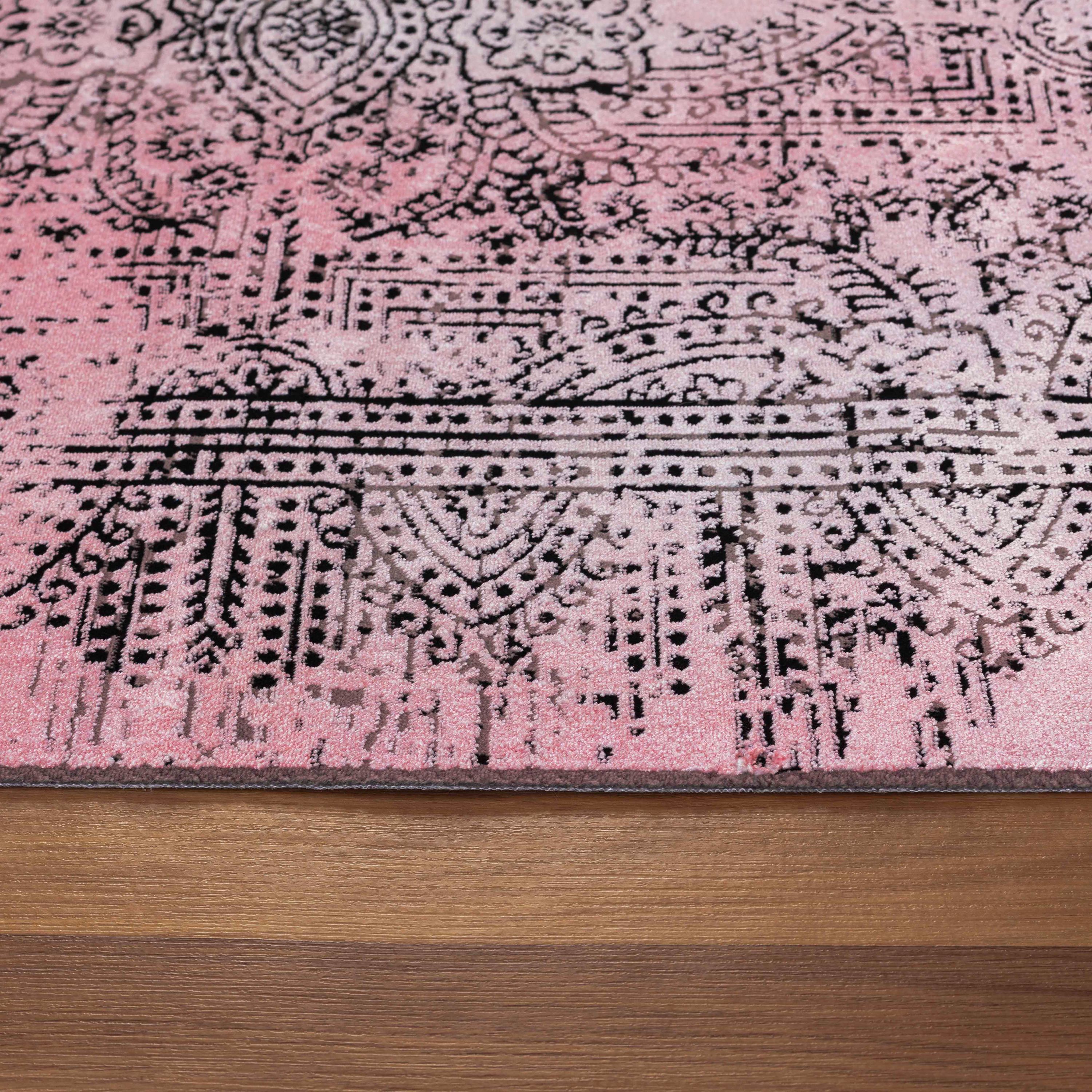 Tapis fin à poils courts, design vintage, aspect viscose, doux, pour salon