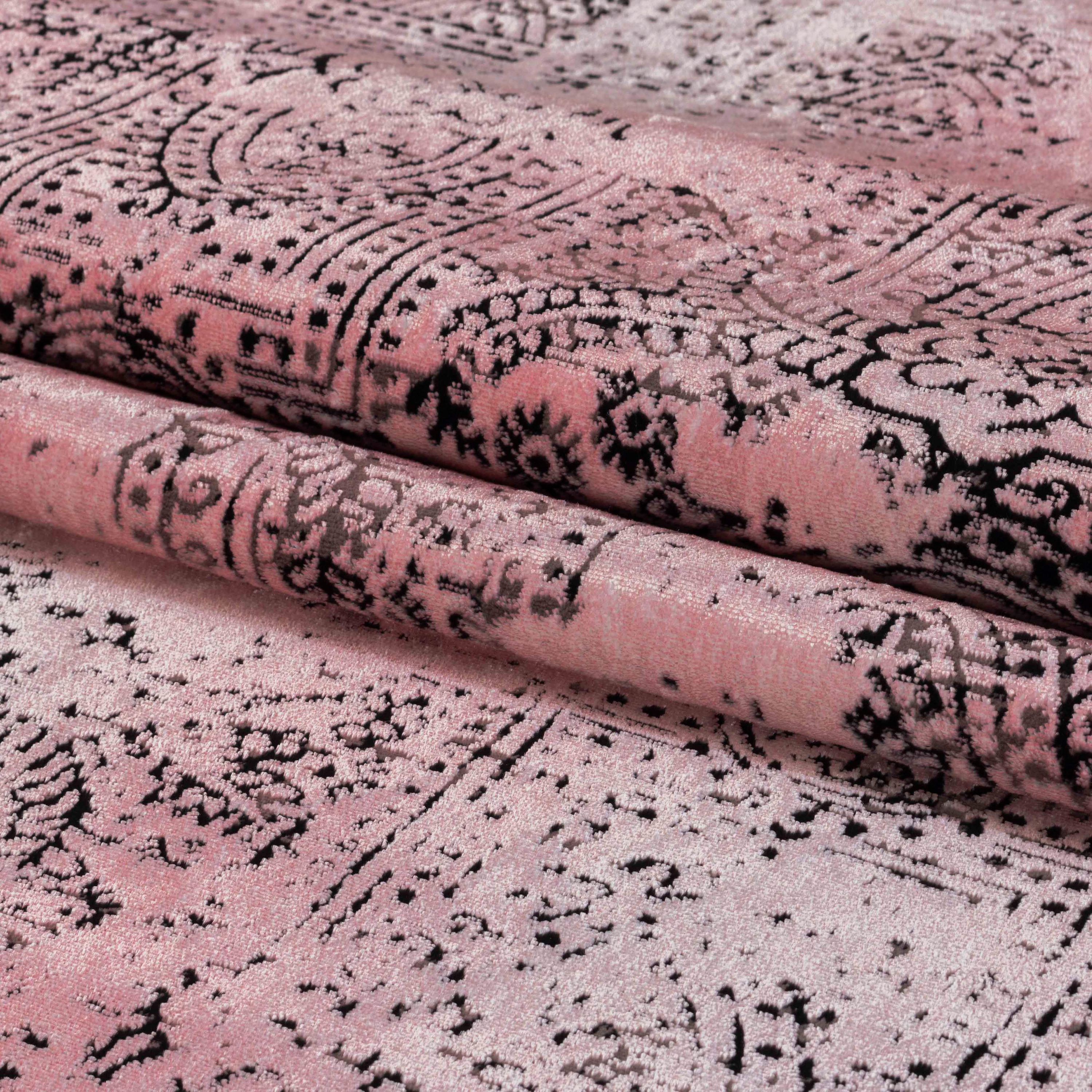 Tapis fin à poils courts, design vintage, aspect viscose, doux, pour salon