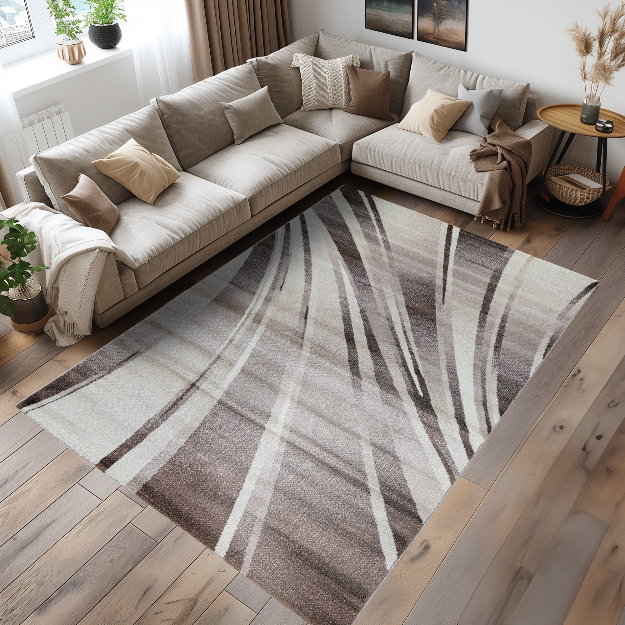 Tapis Salon Chambre Moderne À Poils Courts Conception De Vague Abstraite Robuste
