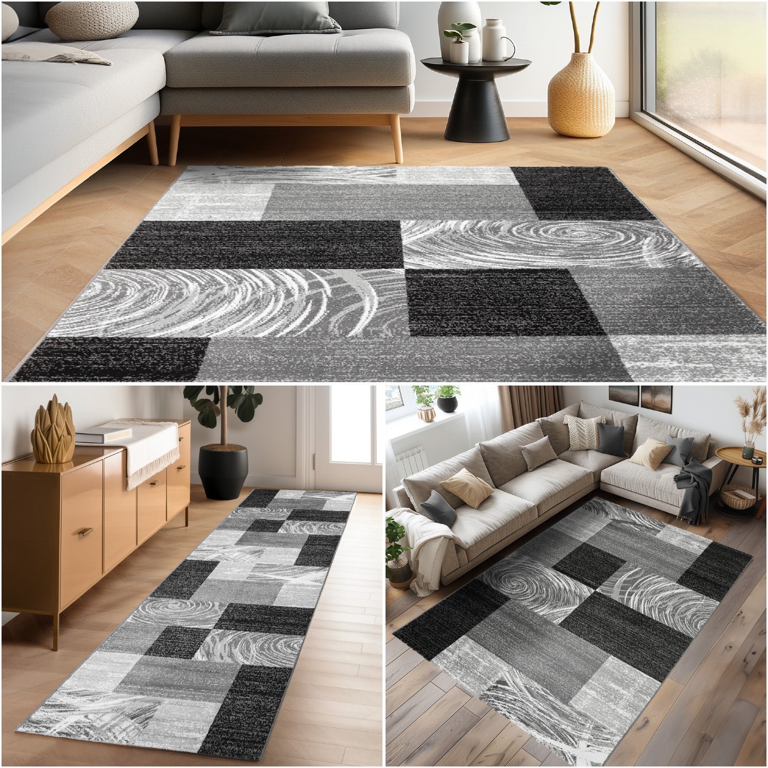 Tapis Salon Chambre Moderne Poils Courts Abstrait Conception À Carreaux Robuste