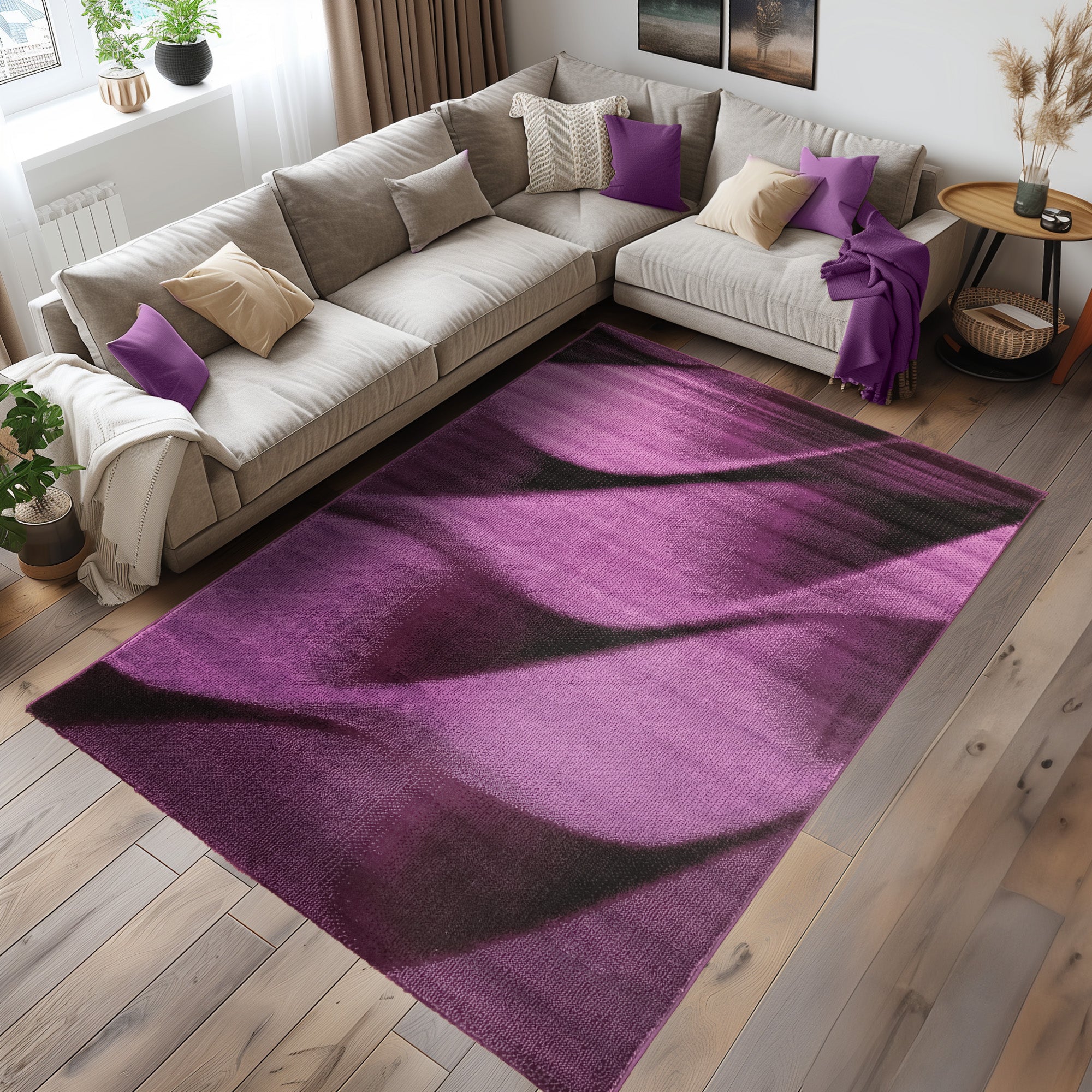 Tapis Salon Chambre Moderne À Poils Courts Conception De Vague Abstraite Robuste