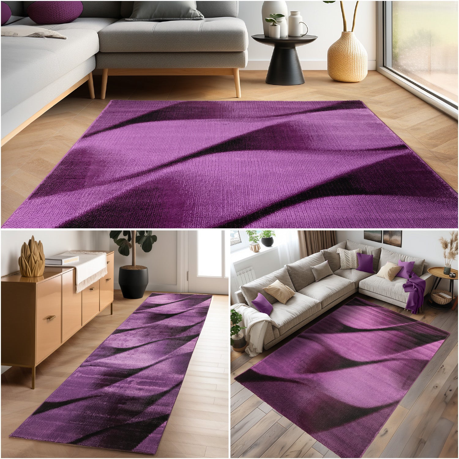 Tapis Salon Chambre Moderne À Poils Courts Conception De Vague Abstraite Robuste