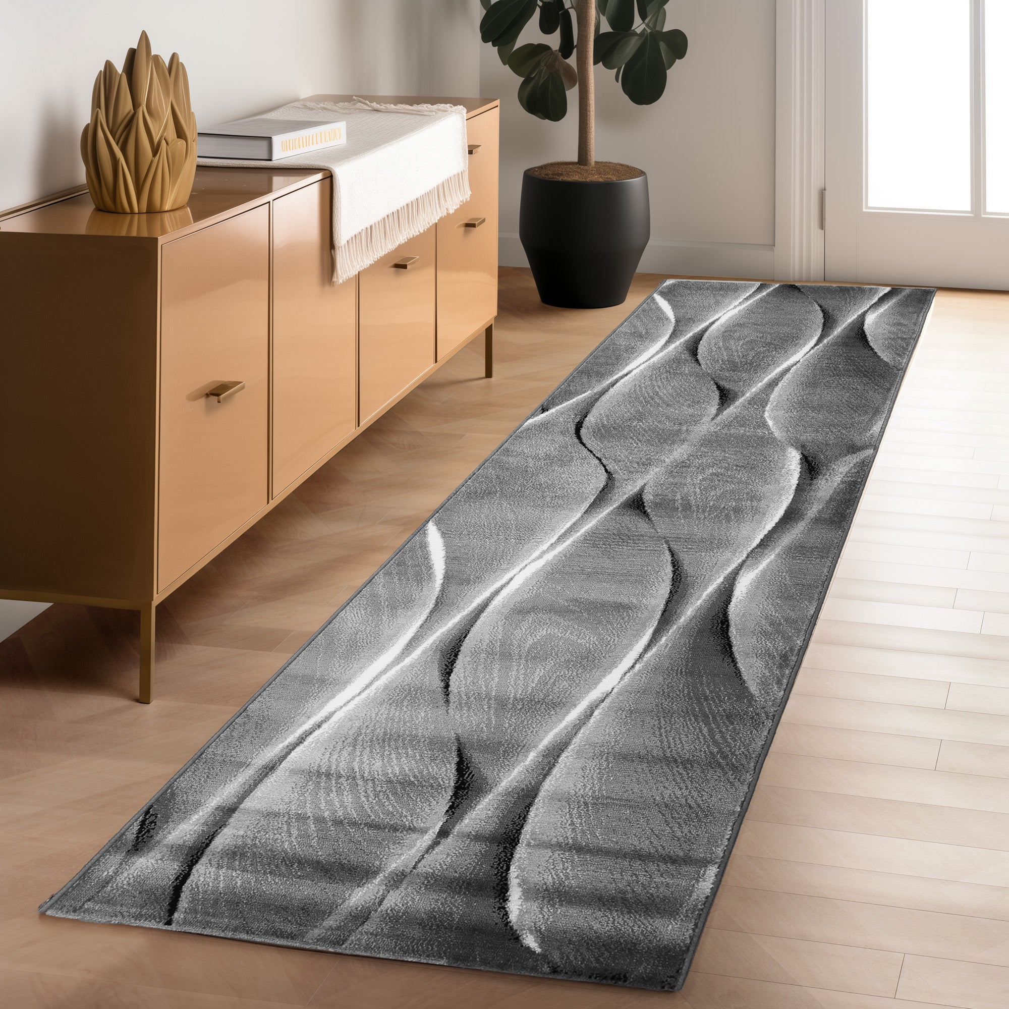 Carpet Living Room Bedroom Modern Short Pile Waves Wood Design Robust Soft