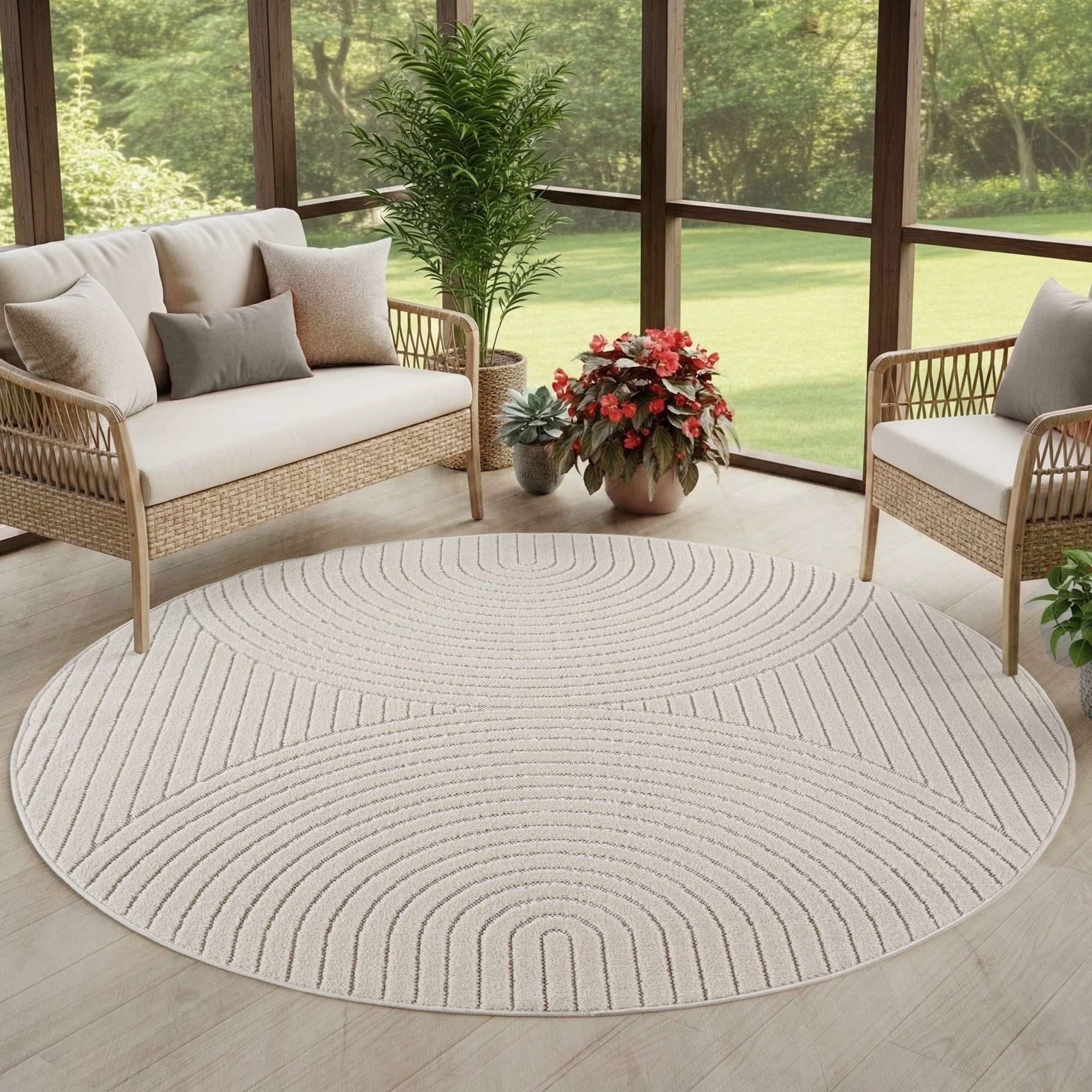Tapis d'extérieur Carpettex, résistant aux intempéries, pour salon/balcon, effet 3D, lavable, couleur crème