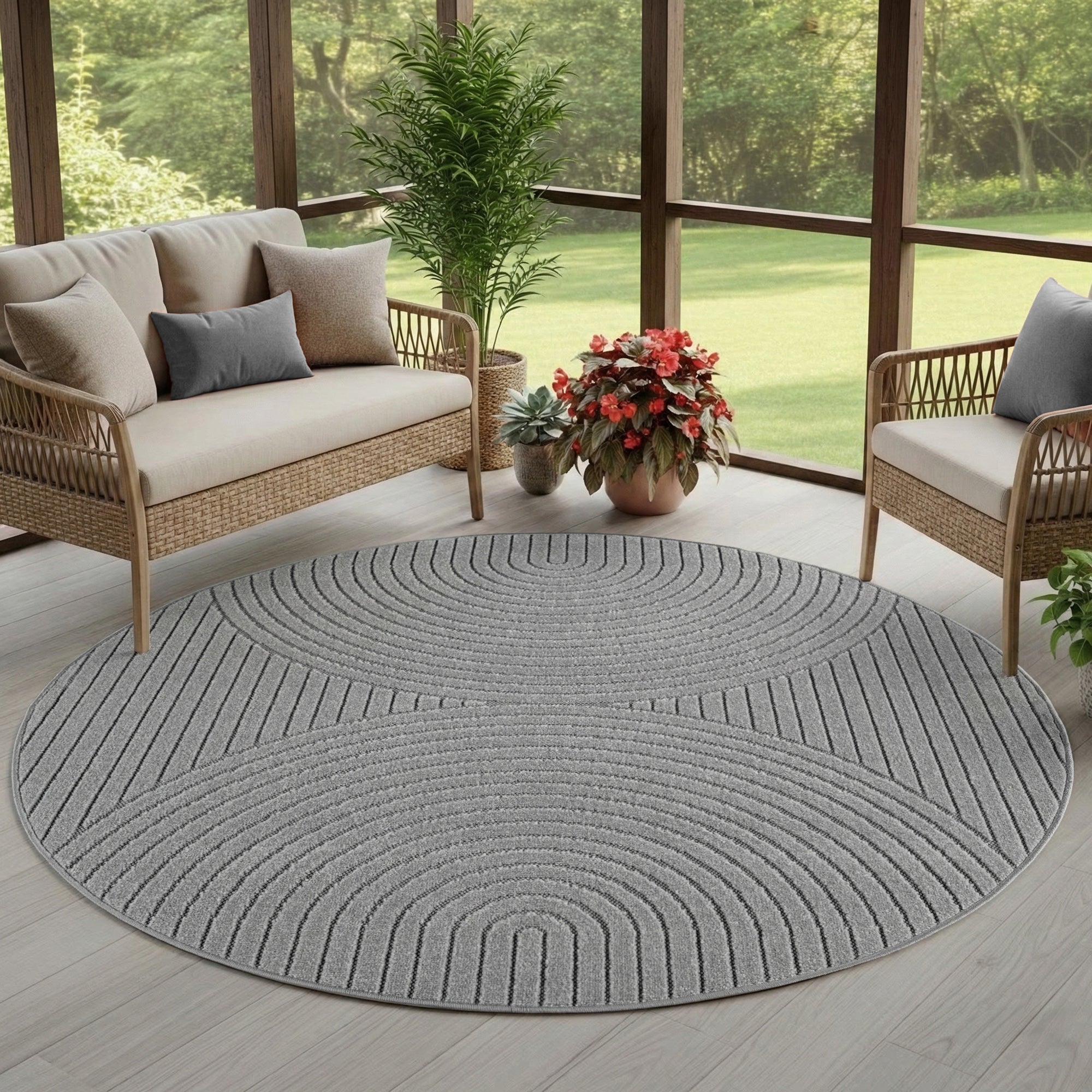 Carpettex Outdoor Rug, Weatherproof, Living Room/Balcony, 3D Effect, Washable, Grey