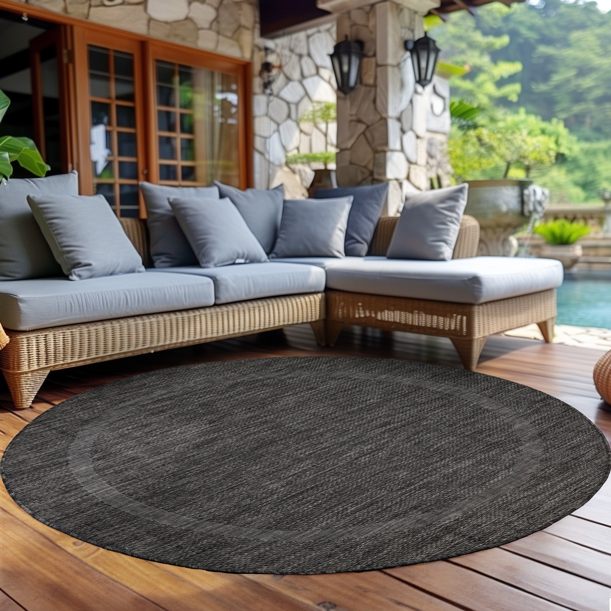 Round Outdoor Rug Plain Weatherproof Patio Kitchen Rug Flat Weave
