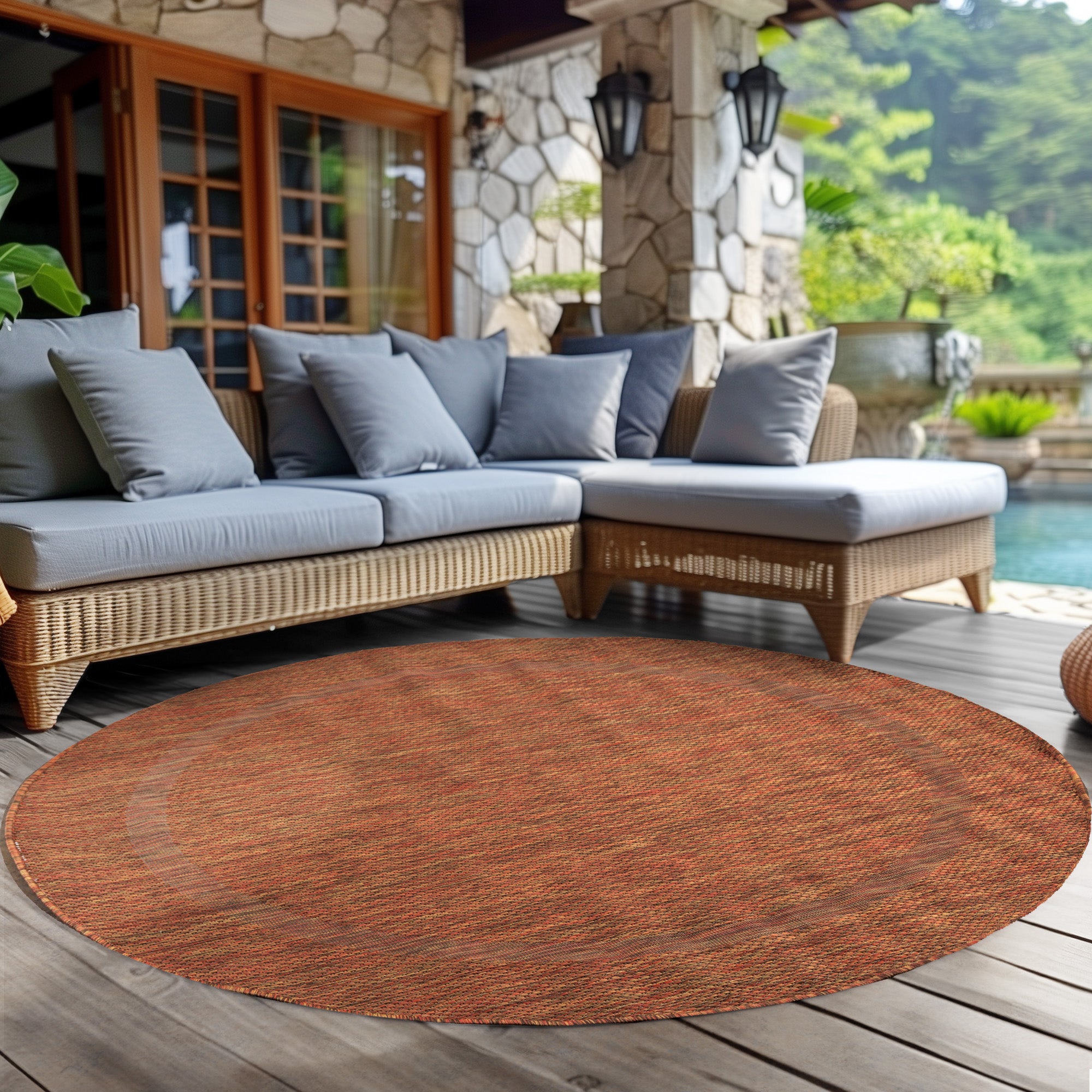 Round Outdoor Rug Plain Weatherproof Patio Kitchen Rug Flat Weave
