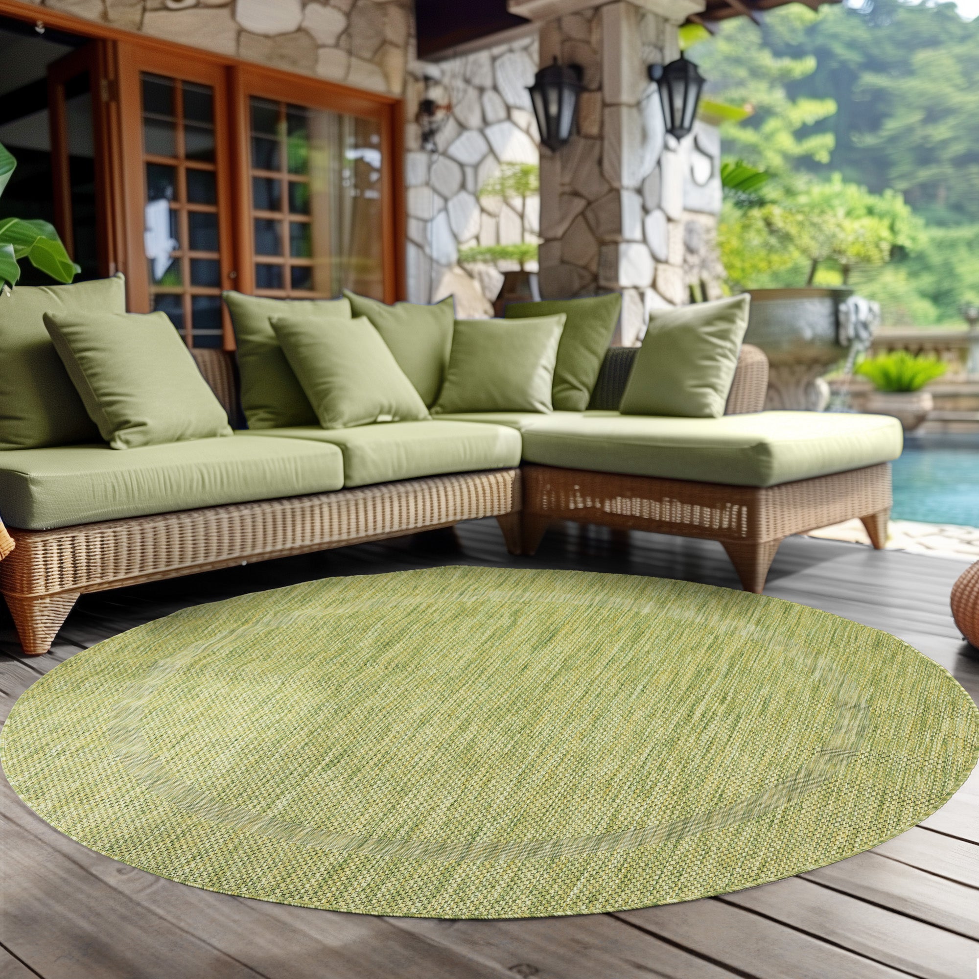 Round Outdoor Rug Plain Weatherproof Patio Kitchen Rug Flat Weave