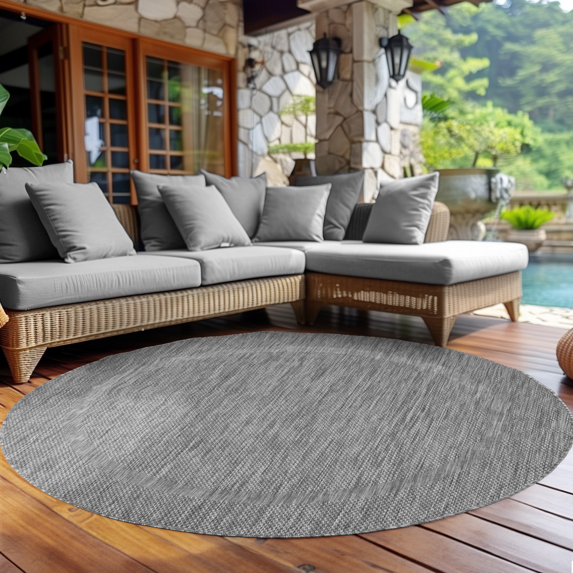 Round Outdoor Rug Plain Weatherproof Patio Kitchen Rug Flat Weave