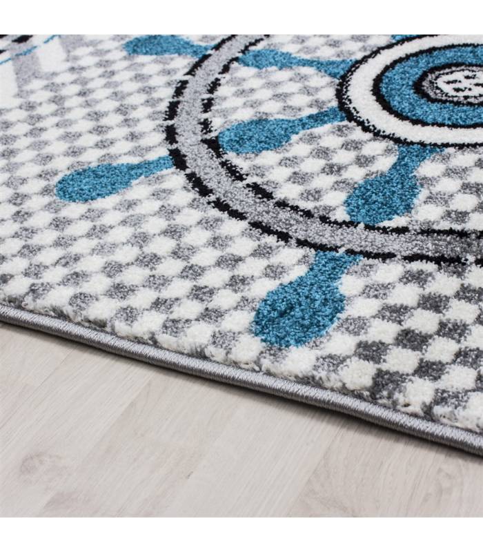 Tapis enfant poils courts phare bateau de mer chambre d'enfant gris beige