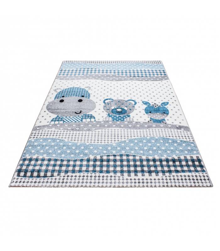 Tapis enfant poils courts phare bateau de mer chambre d'enfant gris beige