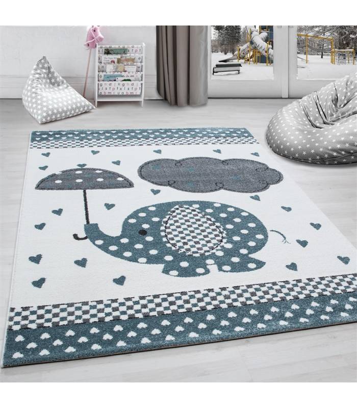 Tapis enfant poils courts phare bateau de mer chambre d'enfant gris beige