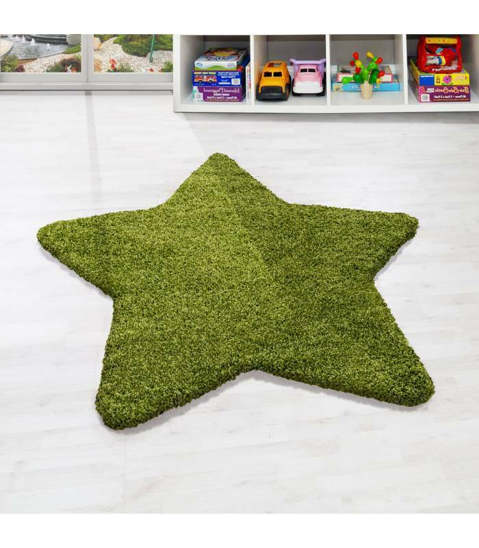 Teppich Sternform  Kinderteppich Hochflor Shaggy Stern muster Grün Farbe
