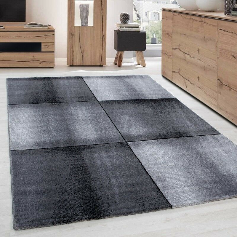 Tapis de couloir à poils courts, tapis de salon à motifs noir gris chiné