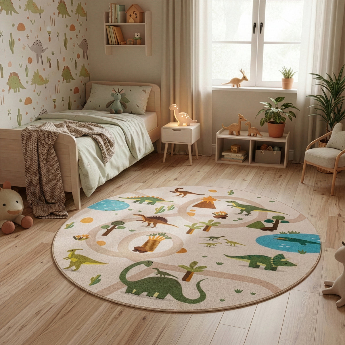Carpettex Kinderteppich Dinosaurier Dino Straßen Spielteppich