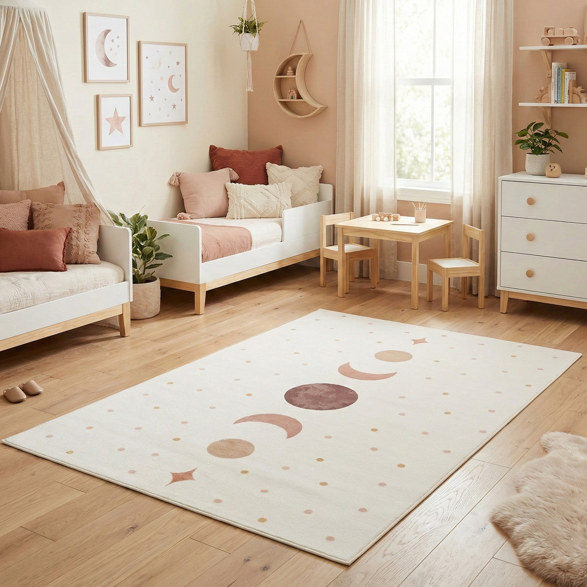 Carpettex Kinderteppich Mondphasen Boho Spielteppich