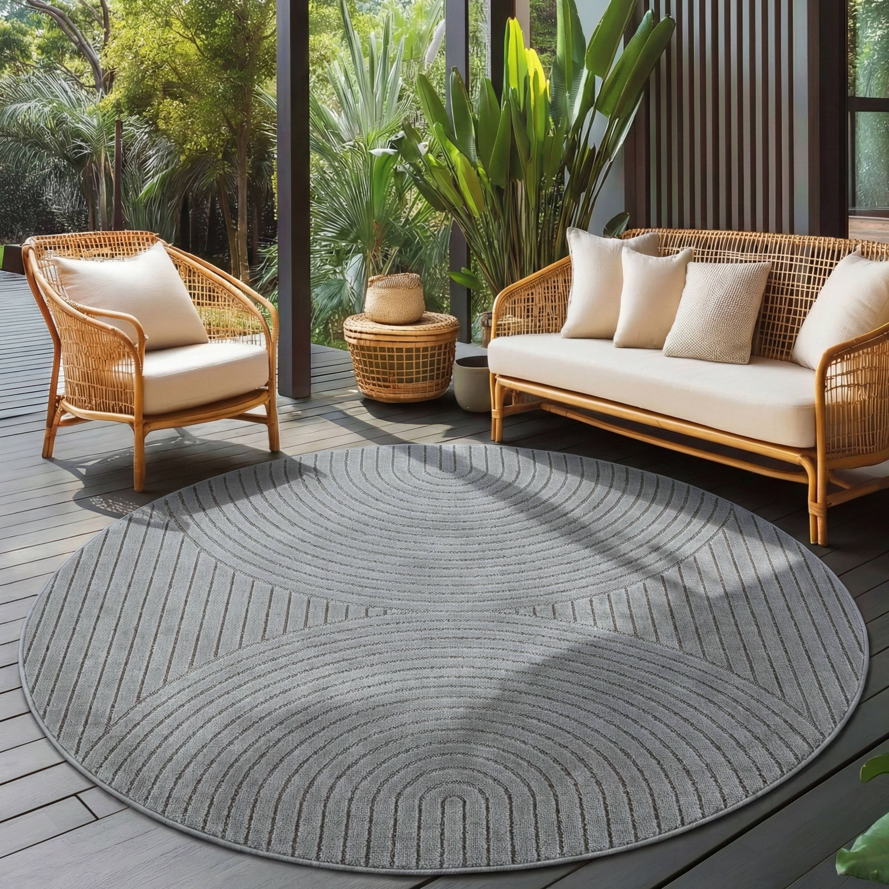 Carpettex Outdoor Rug, Weatherproof, Living Room/Balcony, 3D Effect, Washable, Grey