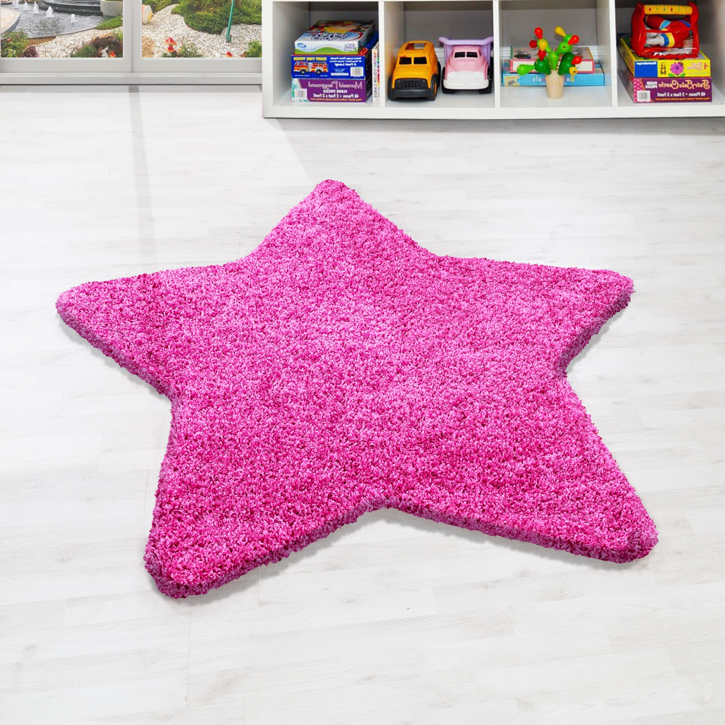 Teppich Sternform  Kinderteppich Hochflor Shaggy Stern muster Pink Farbe