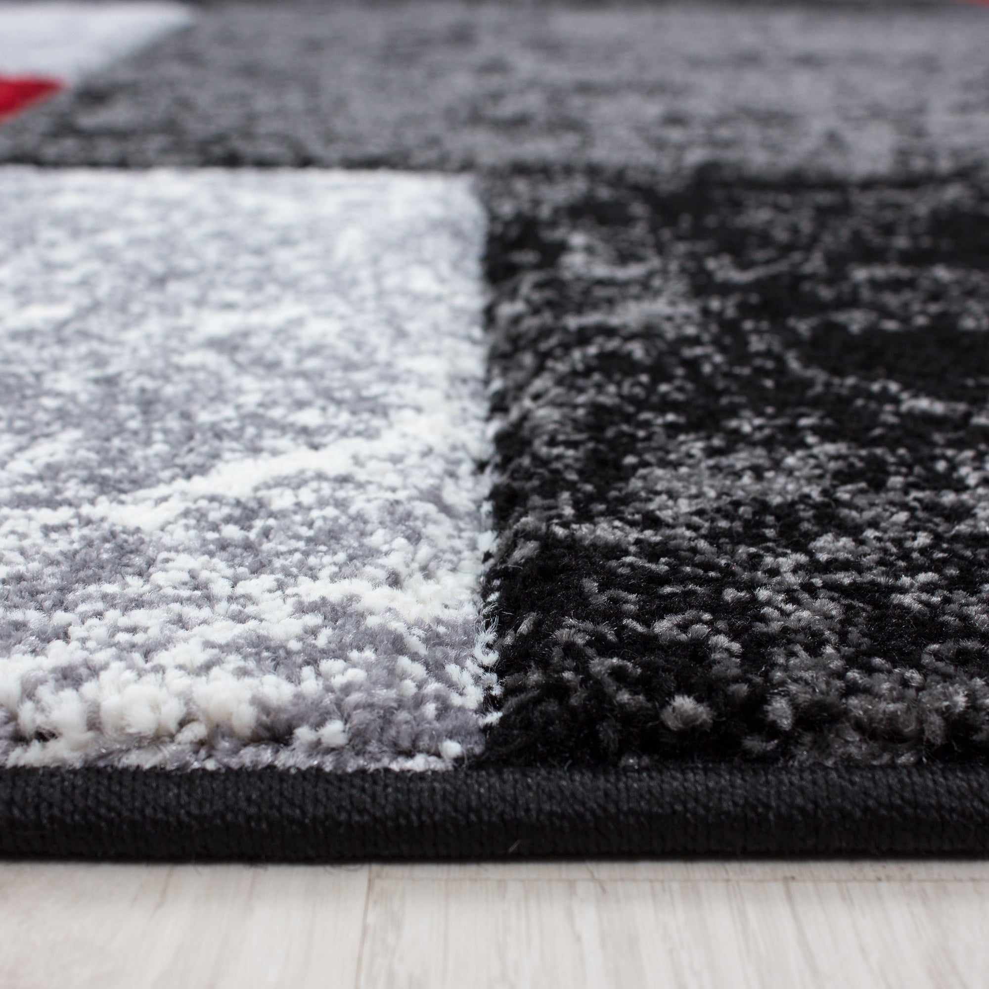 Designer Wohnzimmer Teppich Kurzflor Modern Kariert Design Soft Konturenschnitt