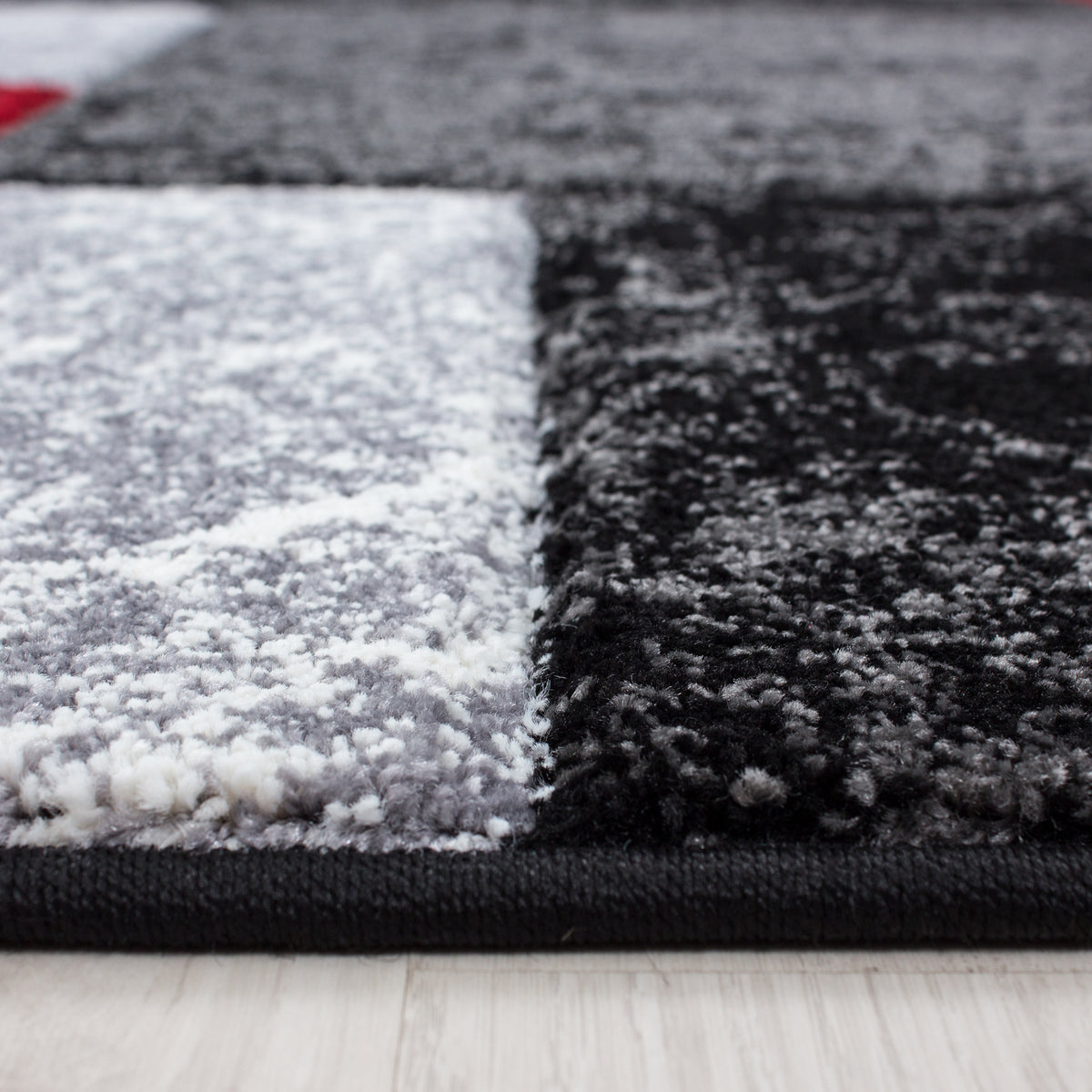 Designer Wohnzimmer Teppich Kurzflor Modern Kariert Design Soft Konturenschnitt