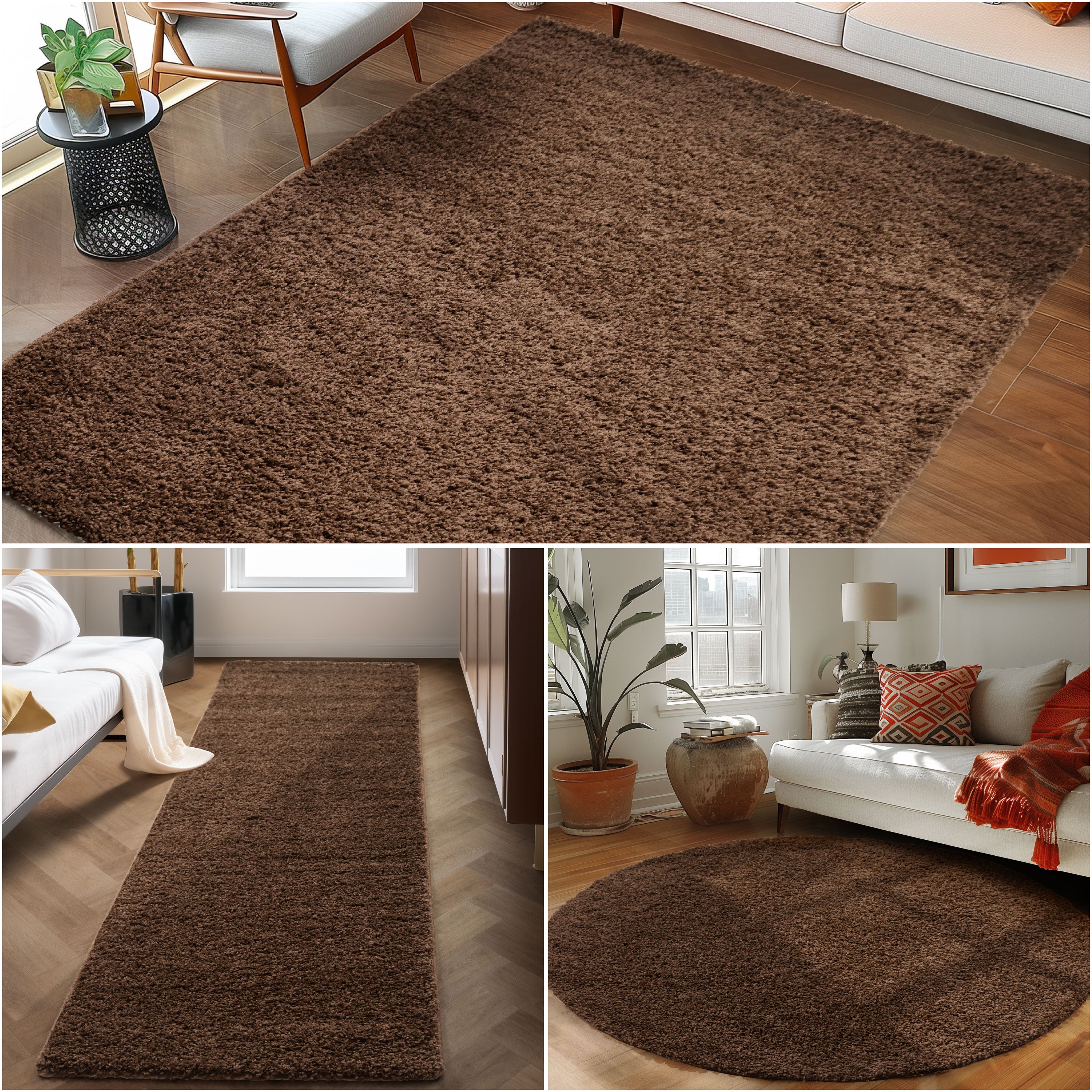 Runder Teppich Wohnzimmer Hochflor Einfarbiges Design Langflor Shaggy Modern