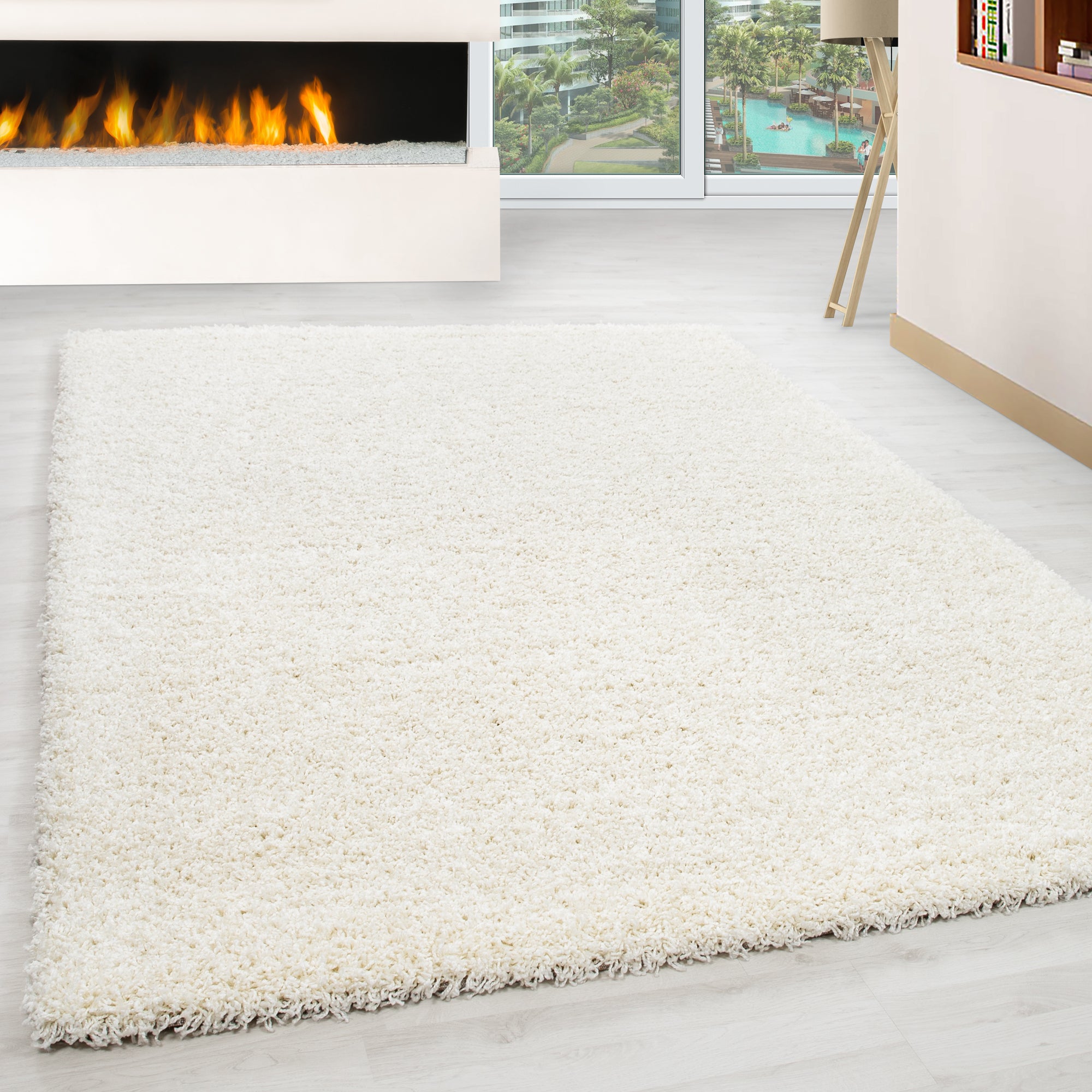 Deep pile rug for living room, long pile shaggy rug, plain design, fluffy