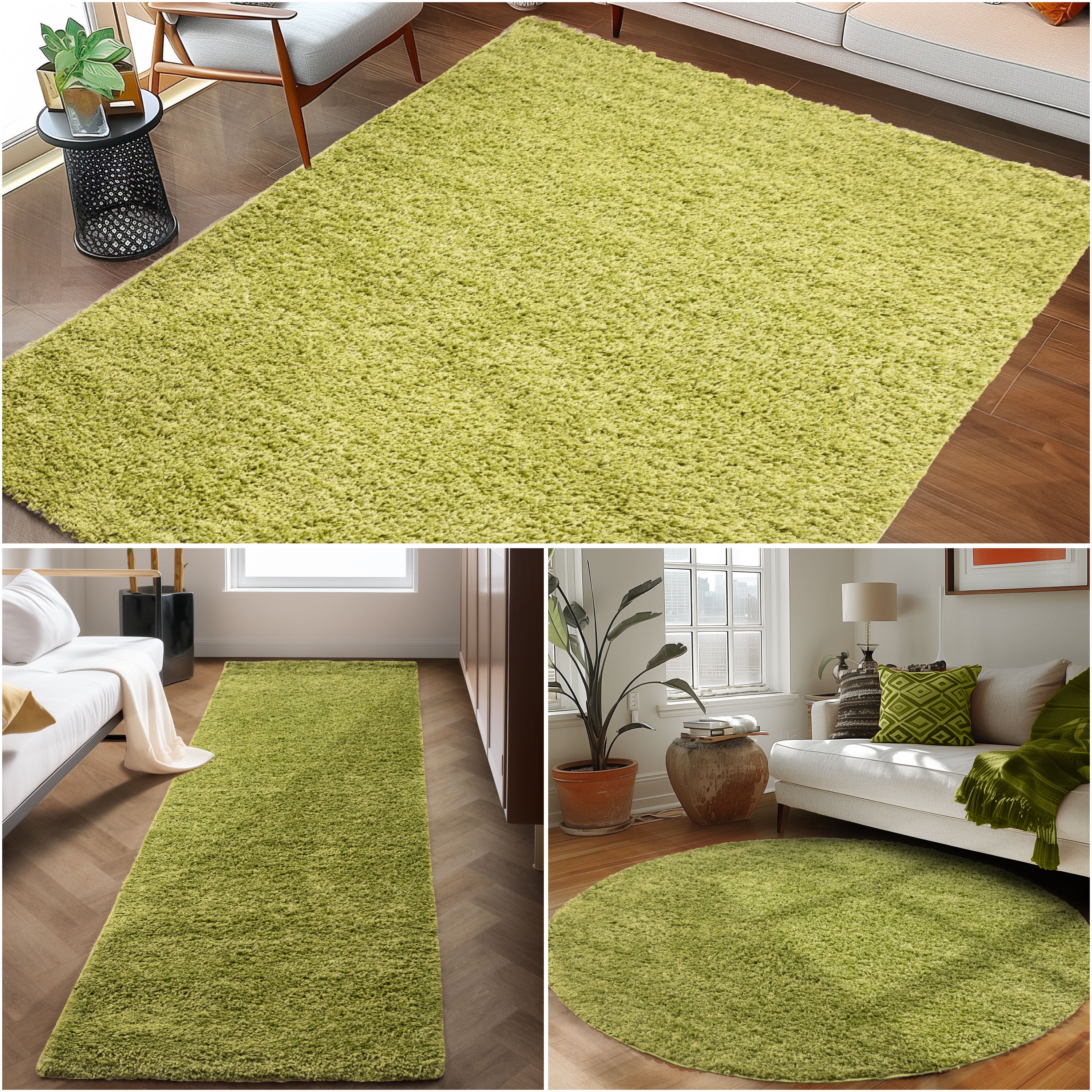 Runder Teppich Wohnzimmer Hochflor Einfarbiges Design Langflor Shaggy Modern