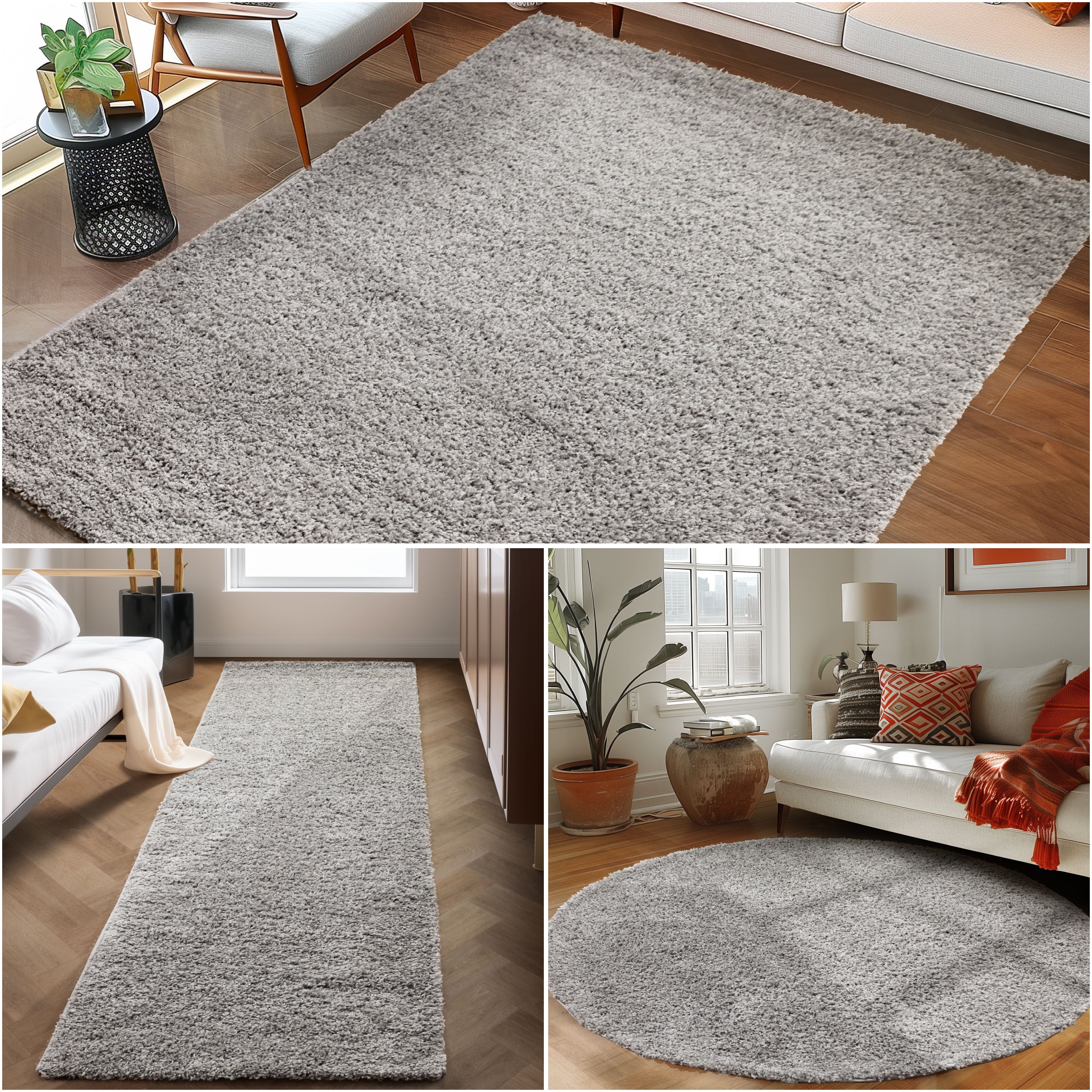 Runder Teppich Wohnzimmer Hochflor Einfarbiges Design Langflor Shaggy Modern