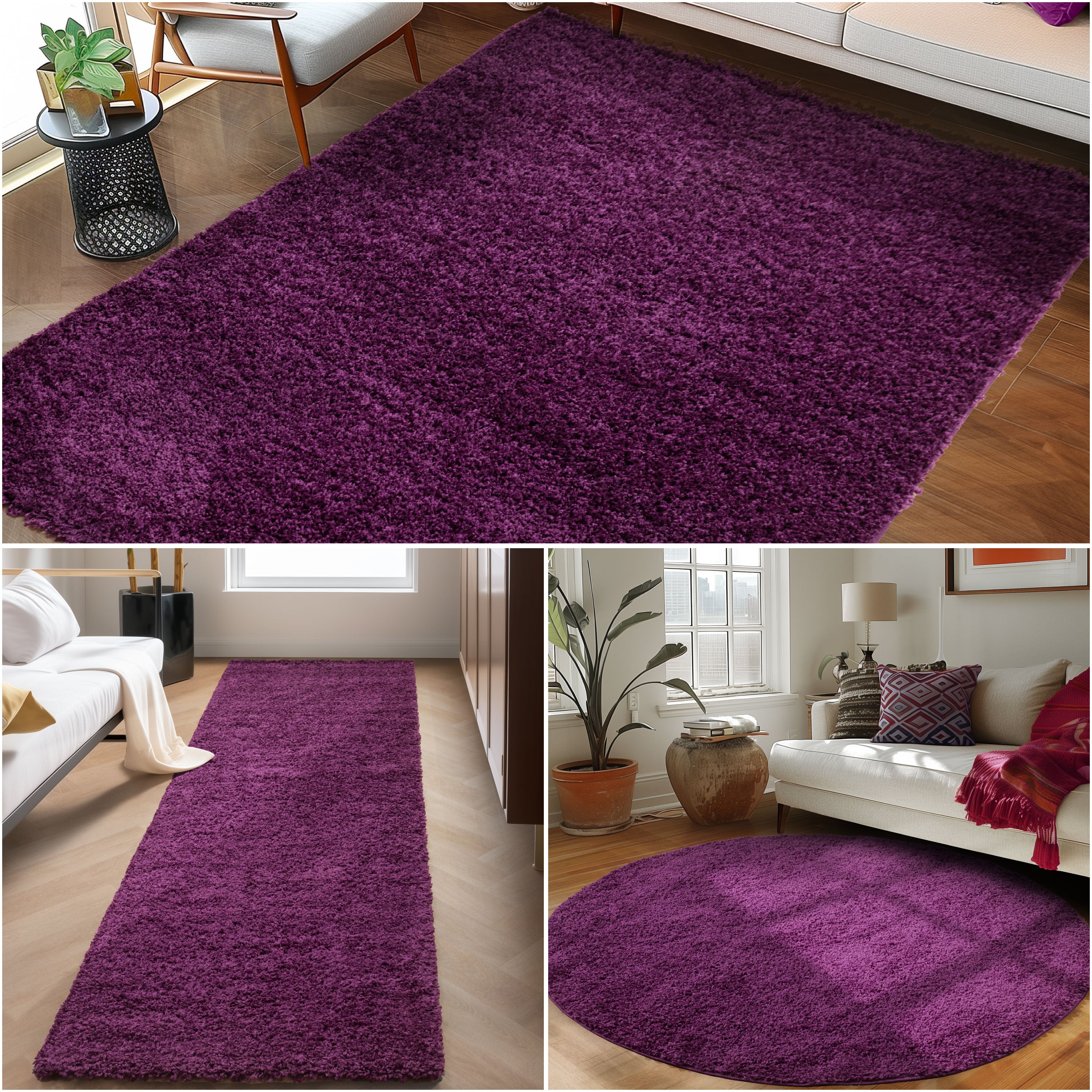 Runder Teppich Wohnzimmer Hochflor Einfarbiges Design Langflor Shaggy Modern