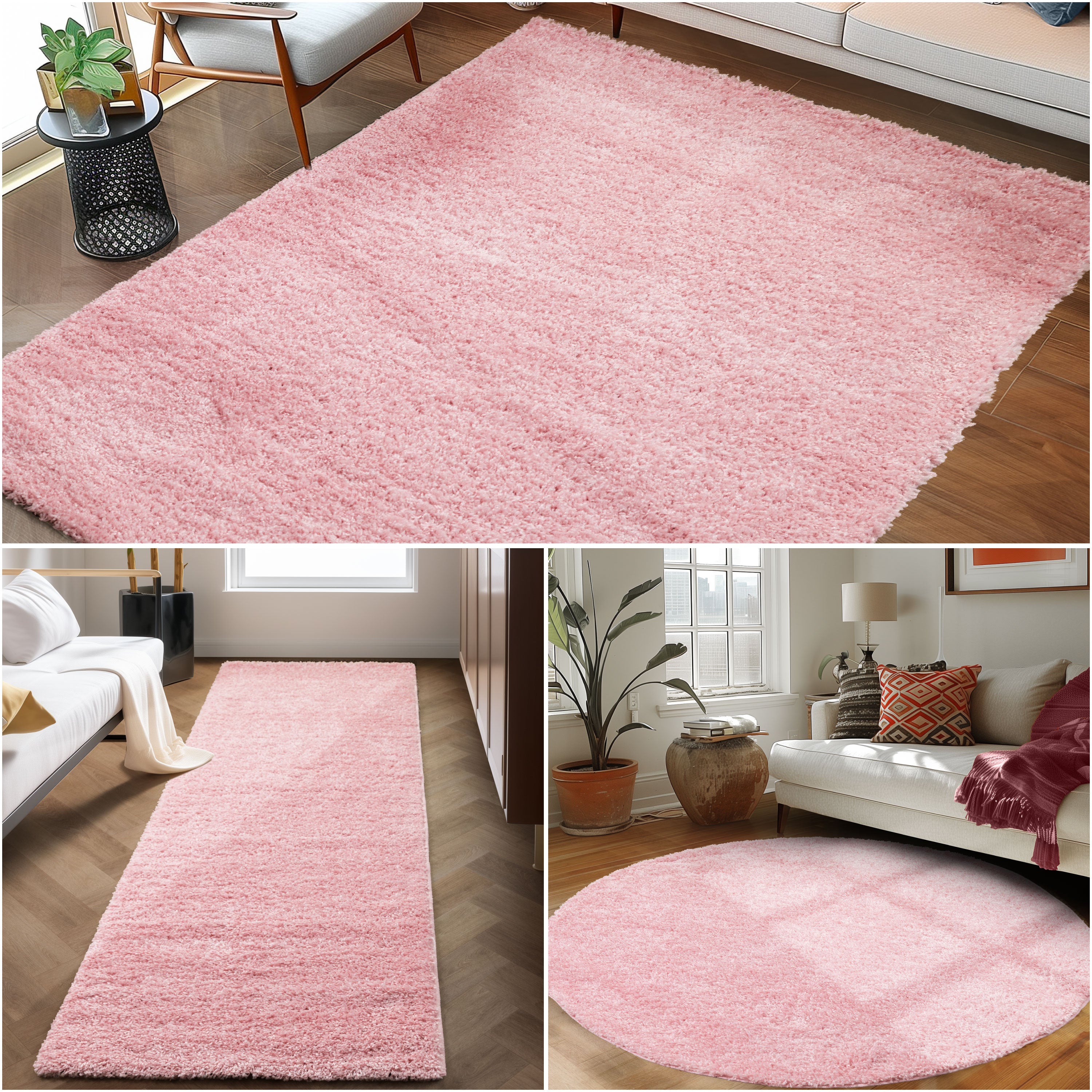 Runder Teppich Wohnzimmer Hochflor Einfarbiges Design Langflor Shaggy Modern