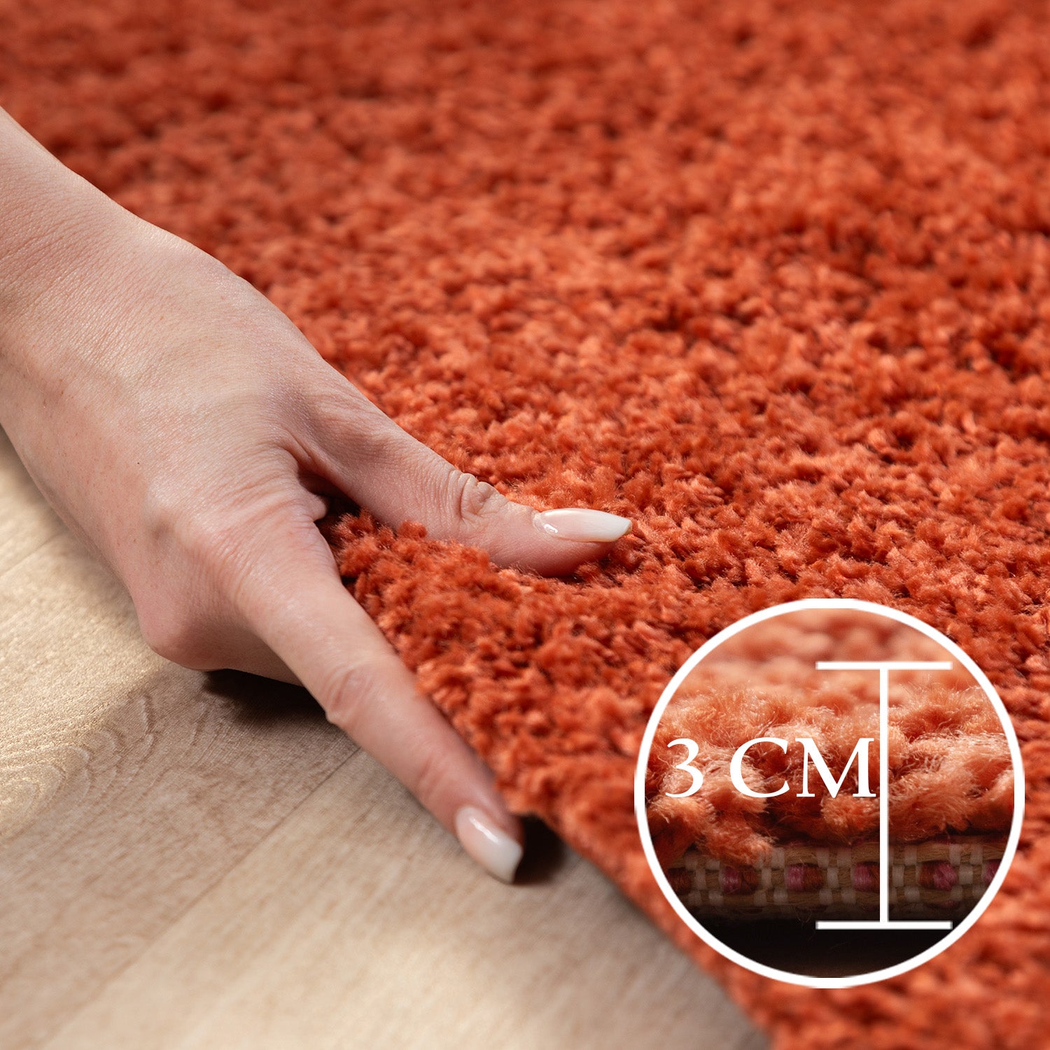 Runder Teppich Wohnzimmer Hochflor Einfarbiges Design Langflor Shaggy Modern