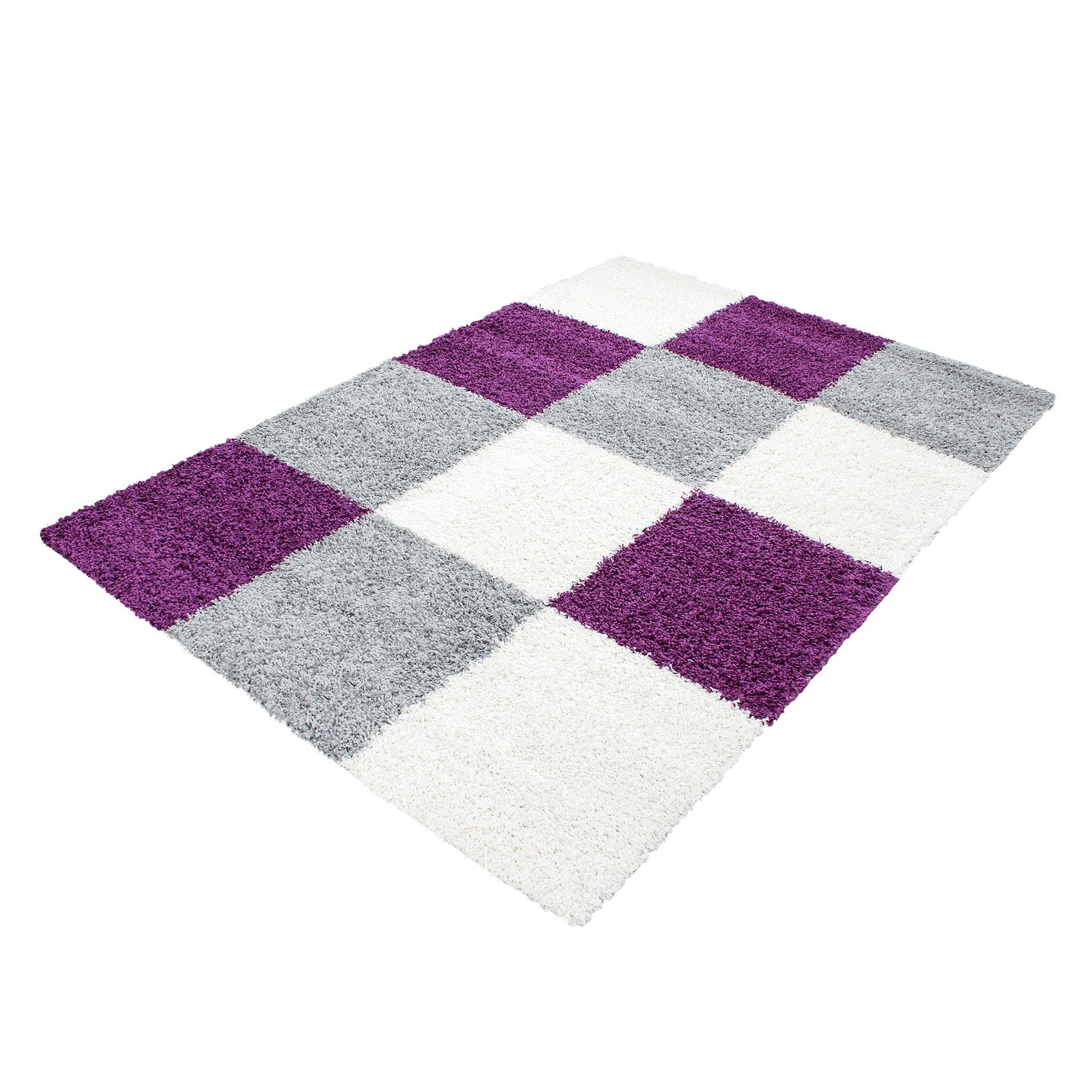 Tapis à poils longs, tapis à poils longs, tapis de salon, motif à carreaux