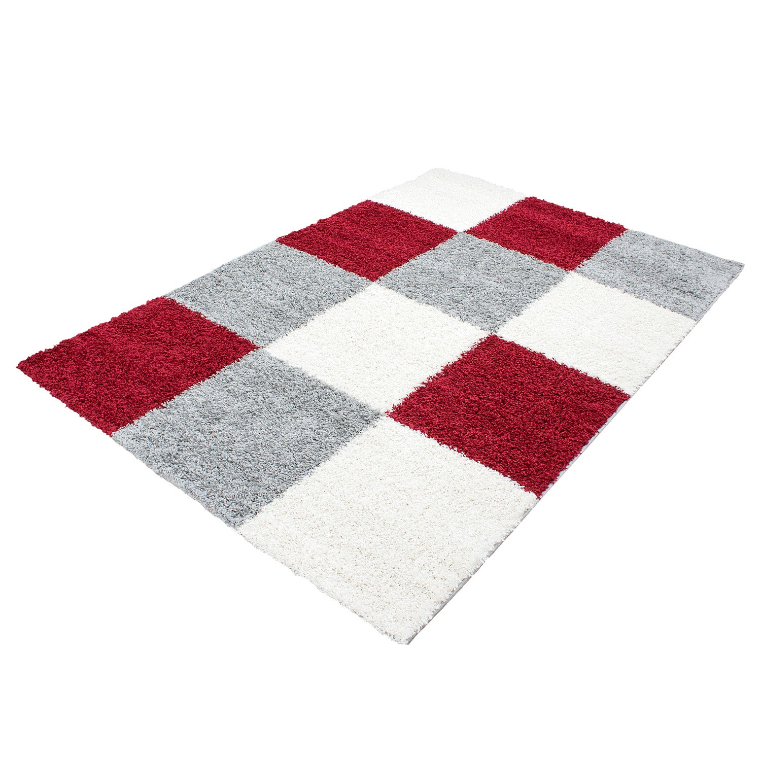 Tapis à poils longs, tapis à poils longs, tapis de salon, motif à carreaux