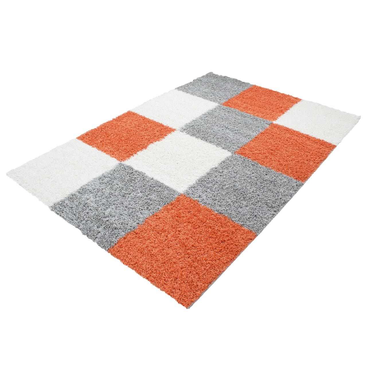 Tapis à poils longs, tapis à poils longs, tapis de salon, motif à carreaux