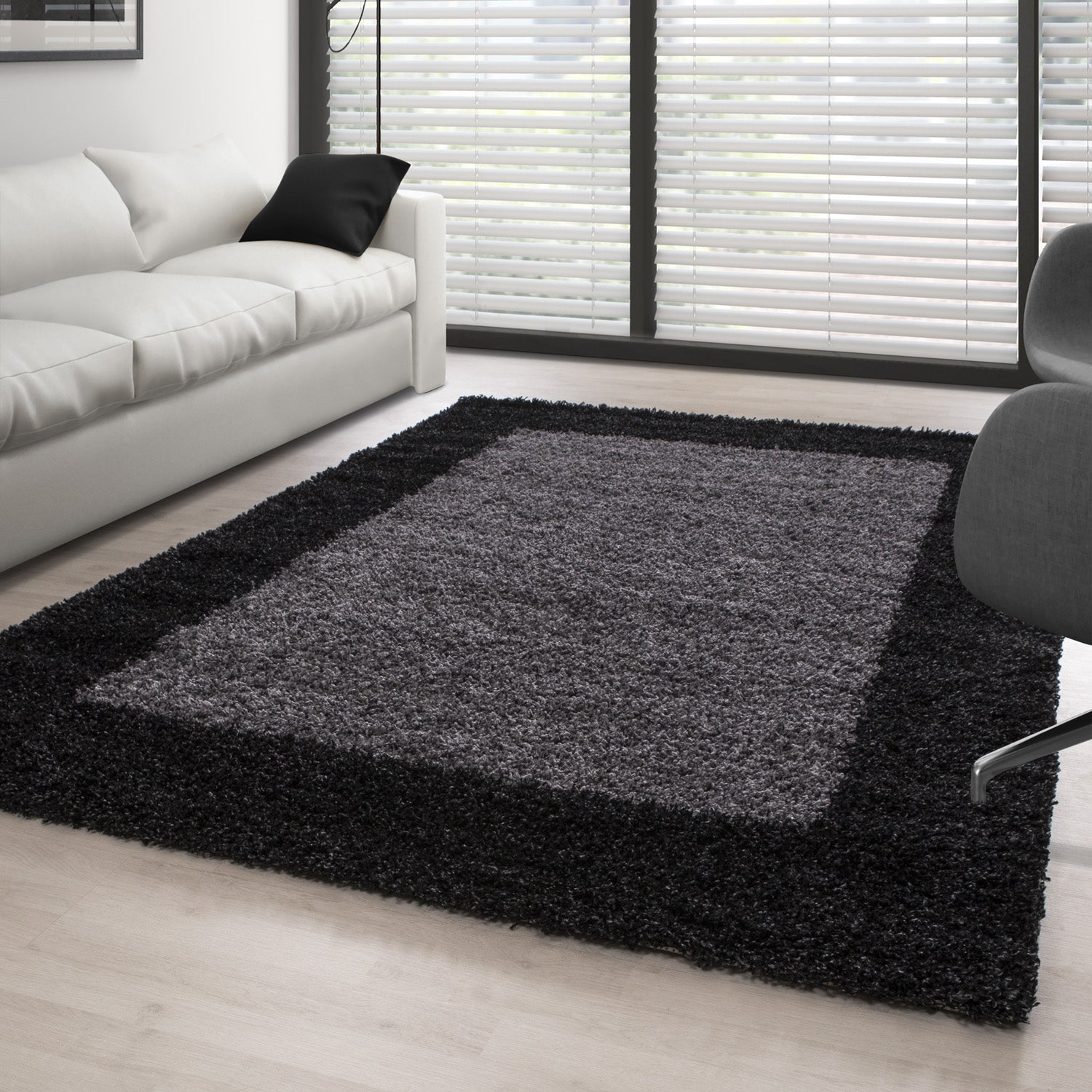 Tapis shaggy, poils profonds, tapis de salon à poils longs, motif bordure