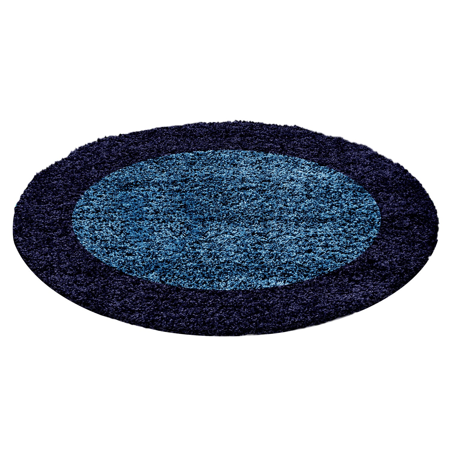 Runder Hochflor Teppich Wohnzimmer Langflor Shaggy Gemustert in Bordüre Design