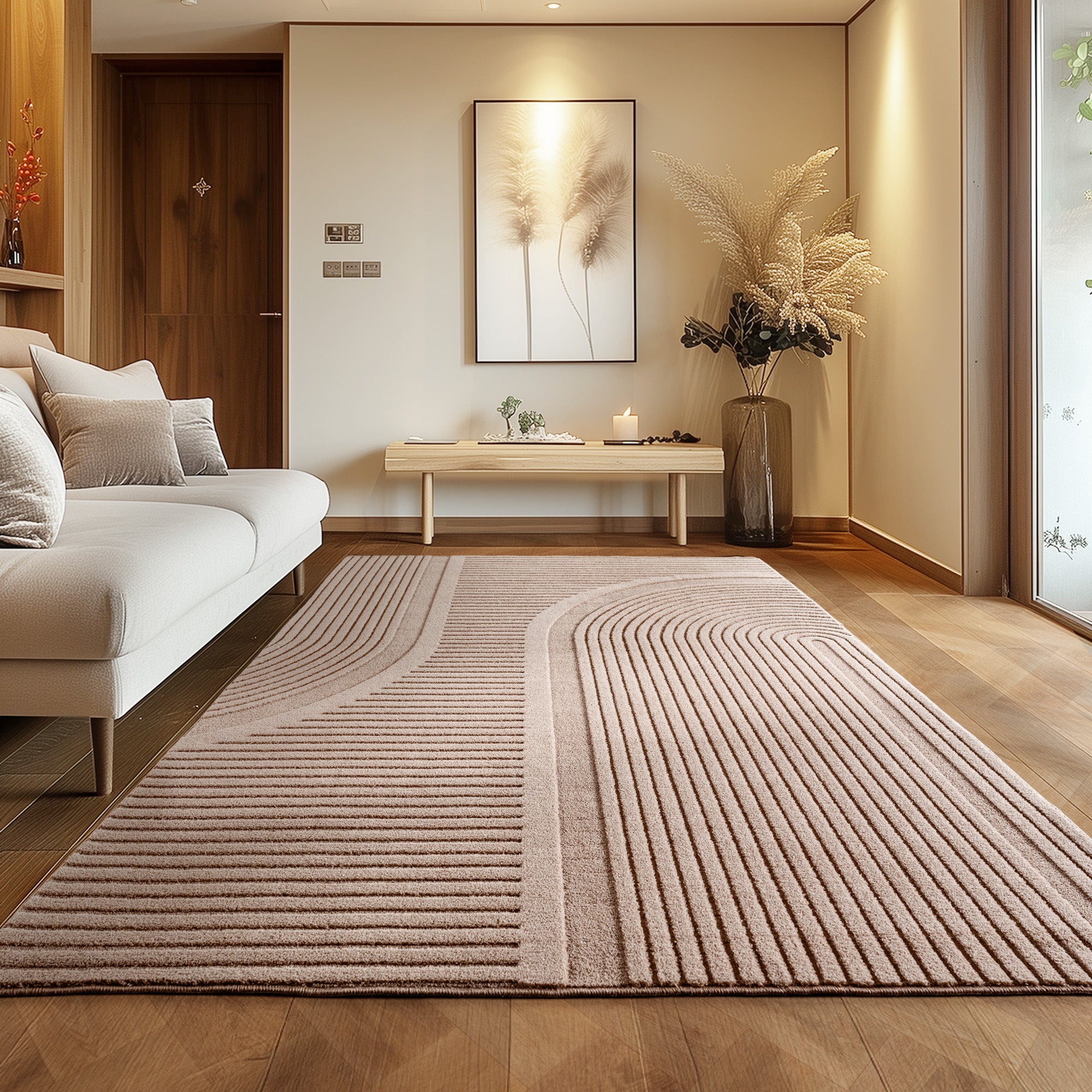 Einfarbig Skandinavischer Boho Teppich Wohnzimmer Beige Creme Waschbarer Teppich
