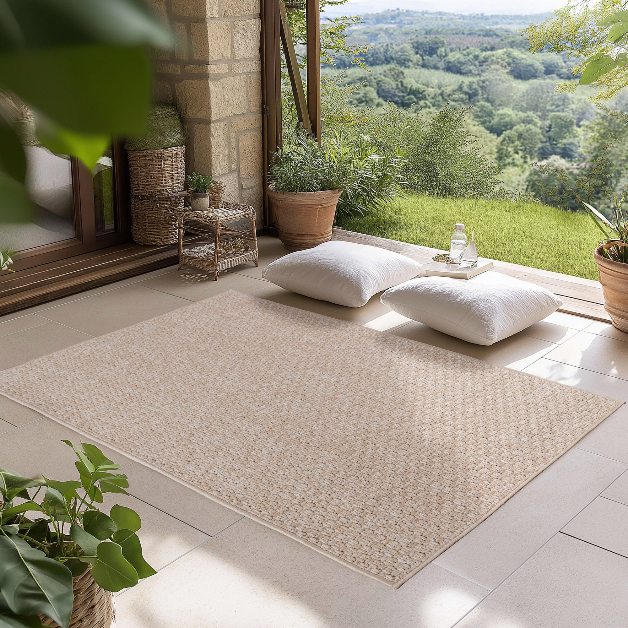 Tapis d'extérieur Carpettex, résistant aux intempéries, idéal pour la cuisine, le balcon et le salon, style bohème, beige-1