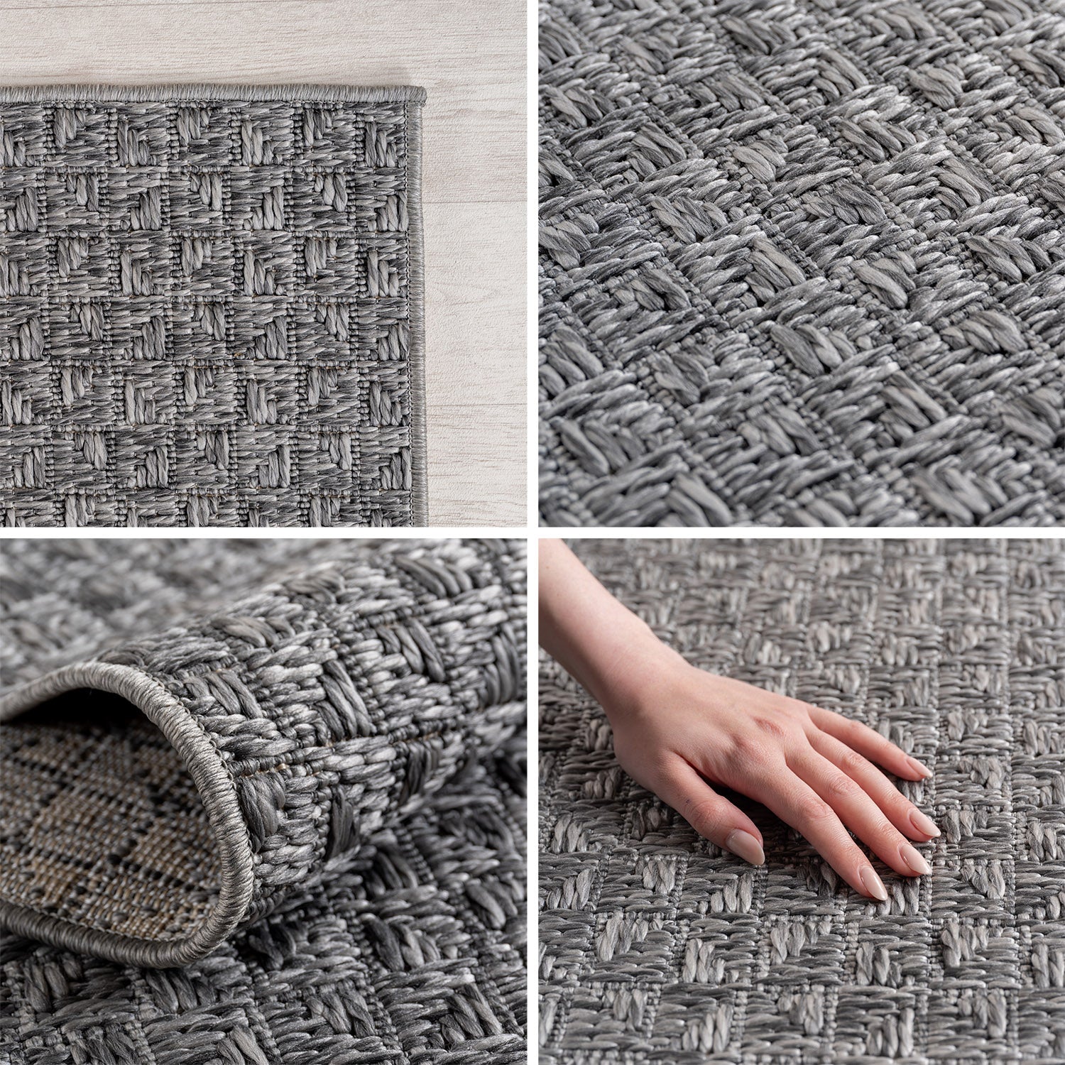 Carpettex Outdoor Teppich Wetterfest Küche Balkon & Wohnzimmer Boho Stil Grau-1