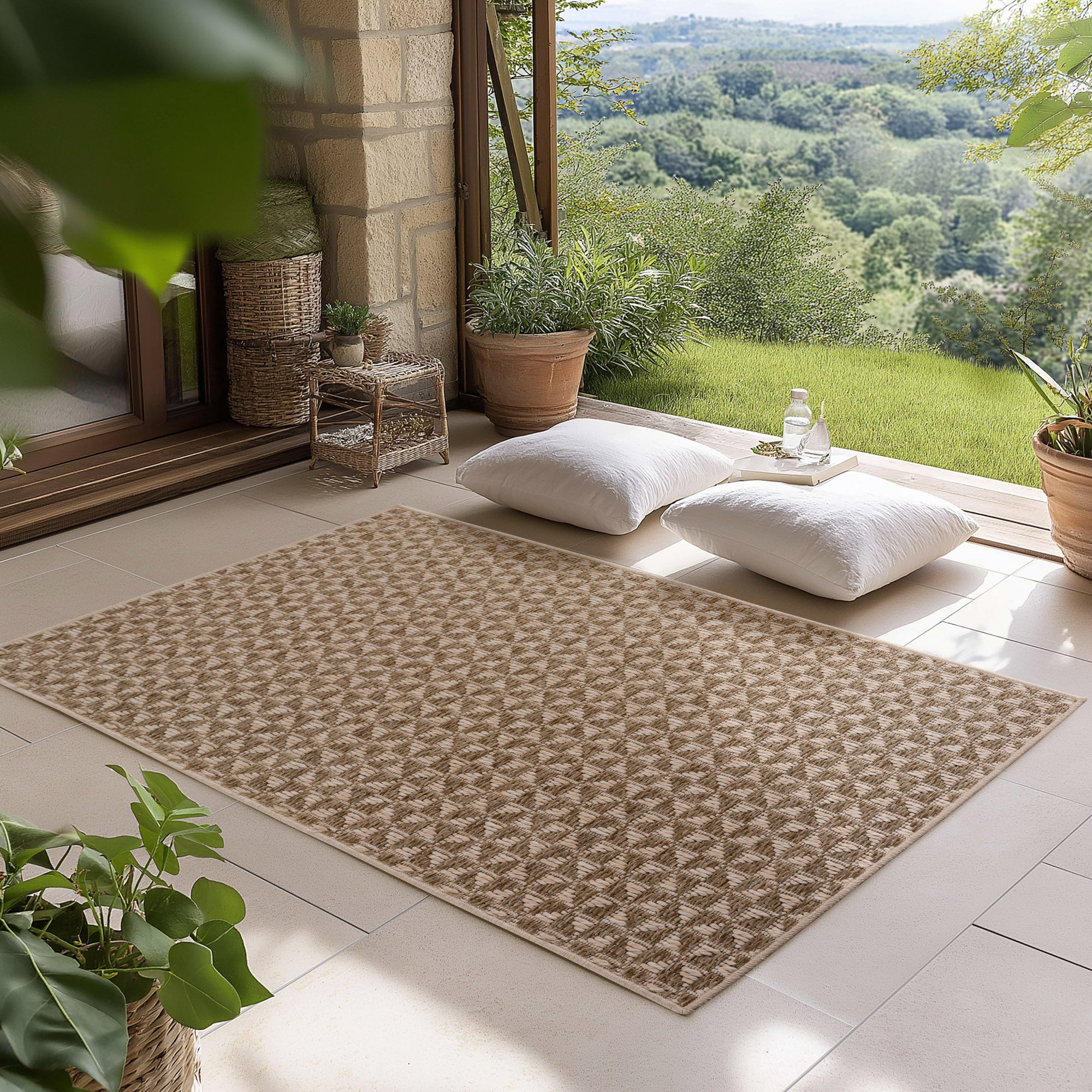 Tapis d'extérieur Carpettex, résistant aux intempéries, idéal pour la cuisine, le balcon et le salon, style bohème, beige-3