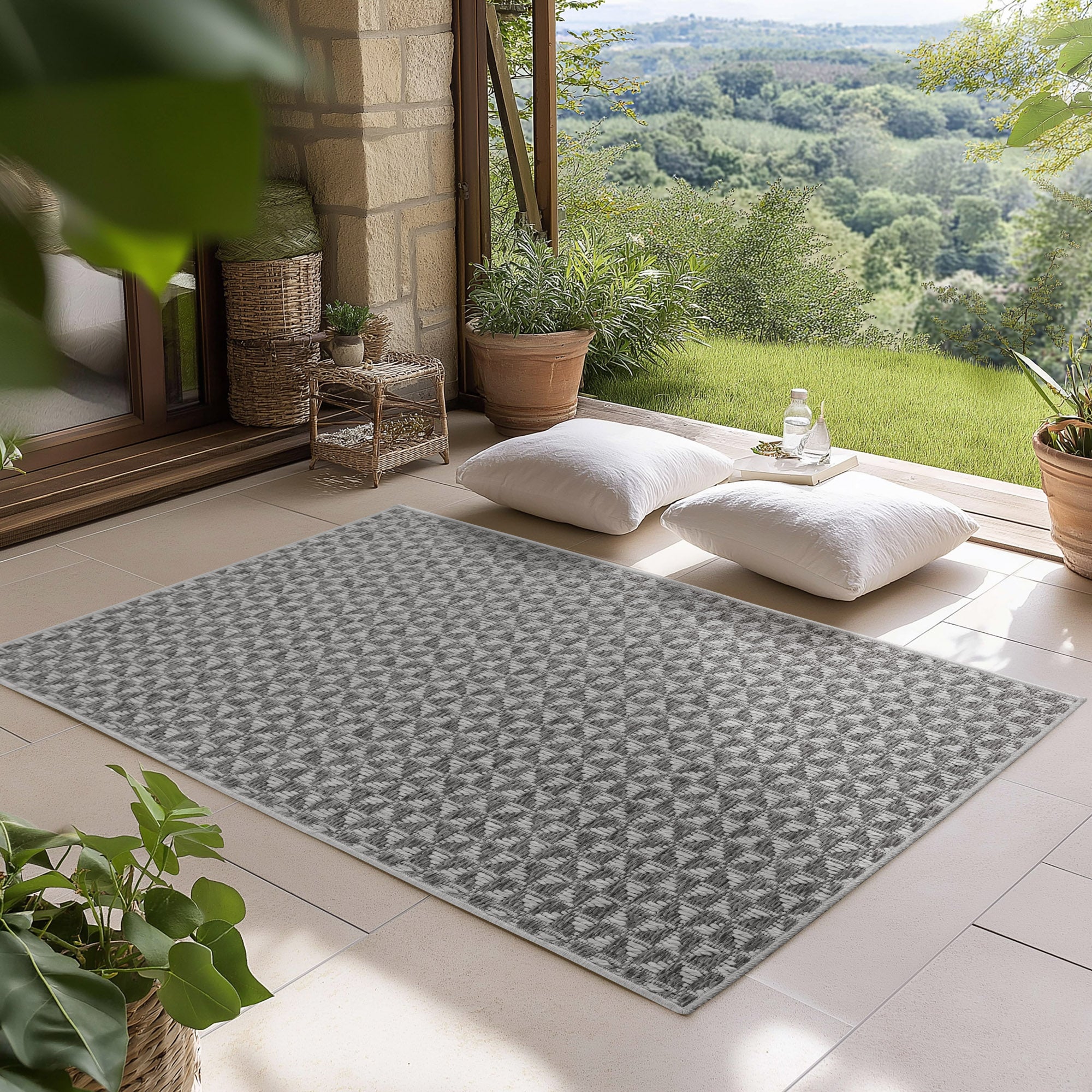 Carpettex Outdoor Rug, Weatherproof, Suitable for Kitchen, Balcony &amp; Living Room, Boho Style, Grey-3