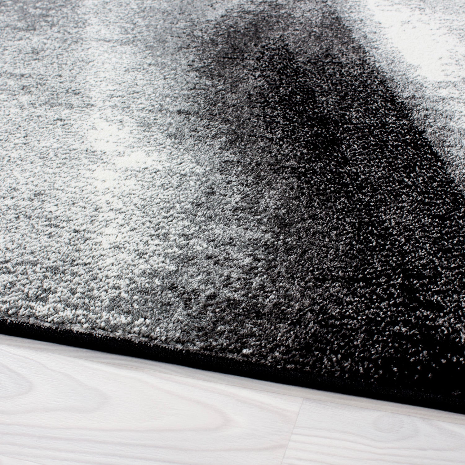 Kurzflor Bettumrandung Teppich 3-teilig Abstrakt Schatten meliert Grau Schwarz